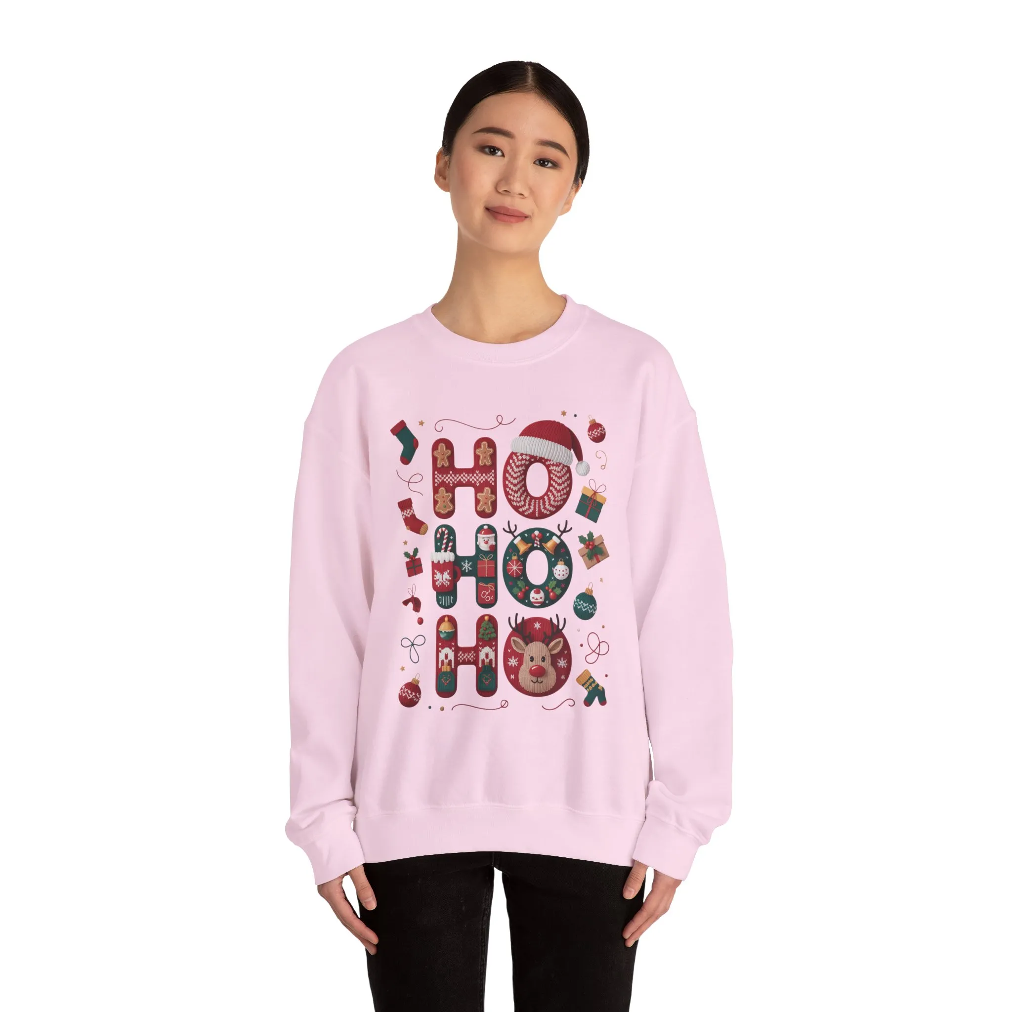 Ho Ho Ho Christmas Sweatshirt, Cute Women's Holiday Hoodie - T-Shirt, Festive Gingerbread - Reindeer Design, Cozy Winter Christmas Jumper