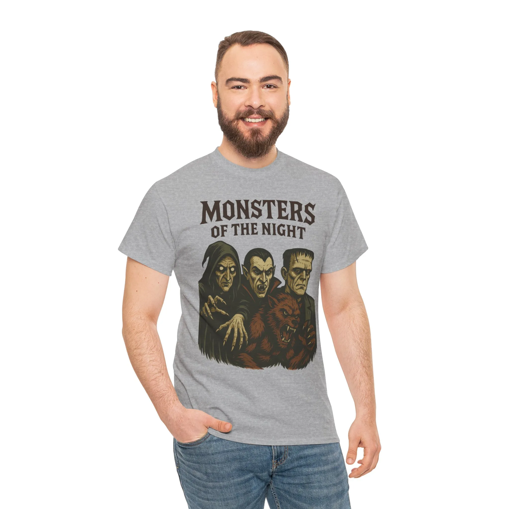 Monsters of the Night Men's T-Shirt, Classic Horror Movie Monsters Graphic Tee, Halloween Shirt - Image 11