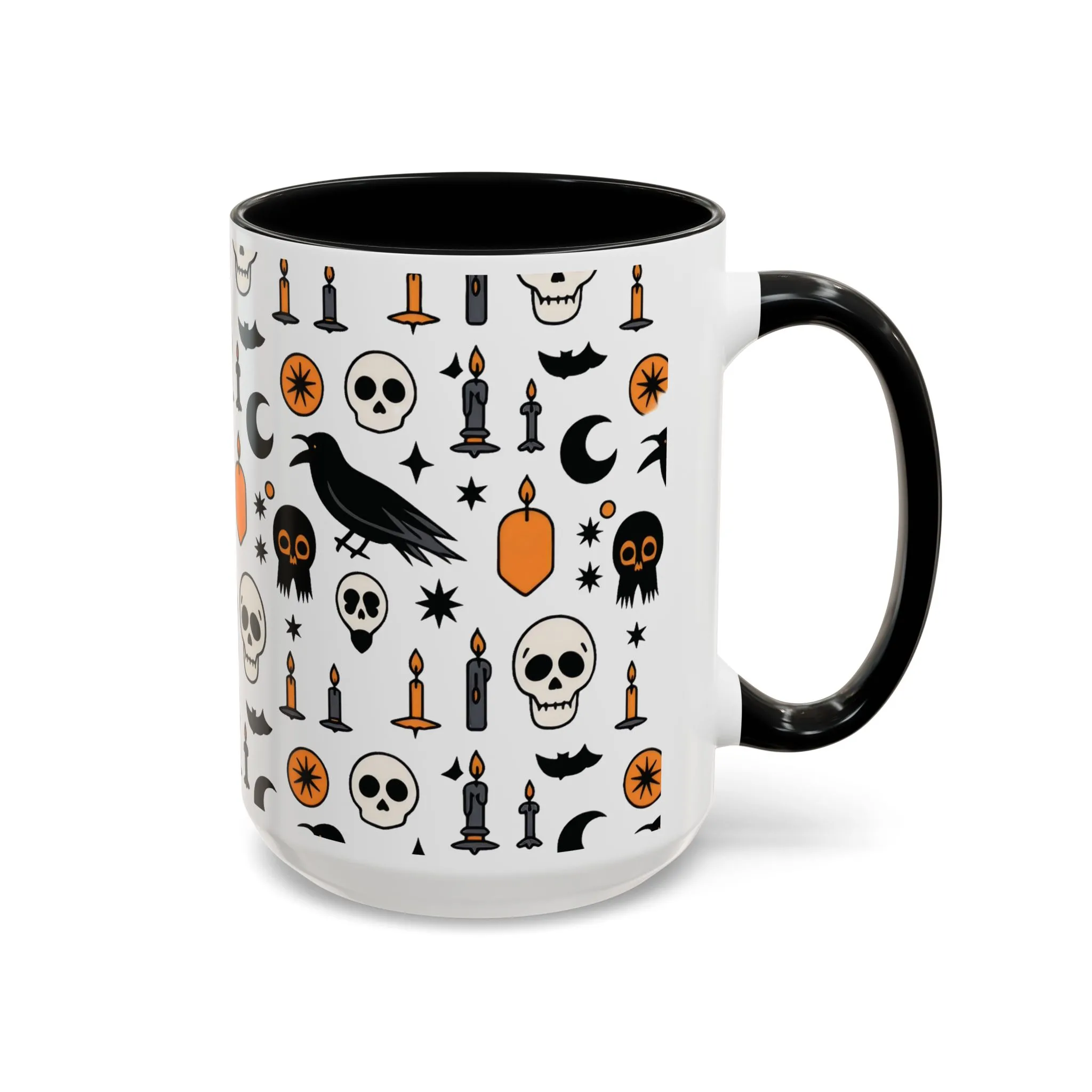 Gothic Halloween Mug, Skull, Candle - Raven Pattern Coffee Cup, Dark Aesthetic Spooky Gift for Her or Him, Accent Coffee Mug (11, 15oz) - Image 7