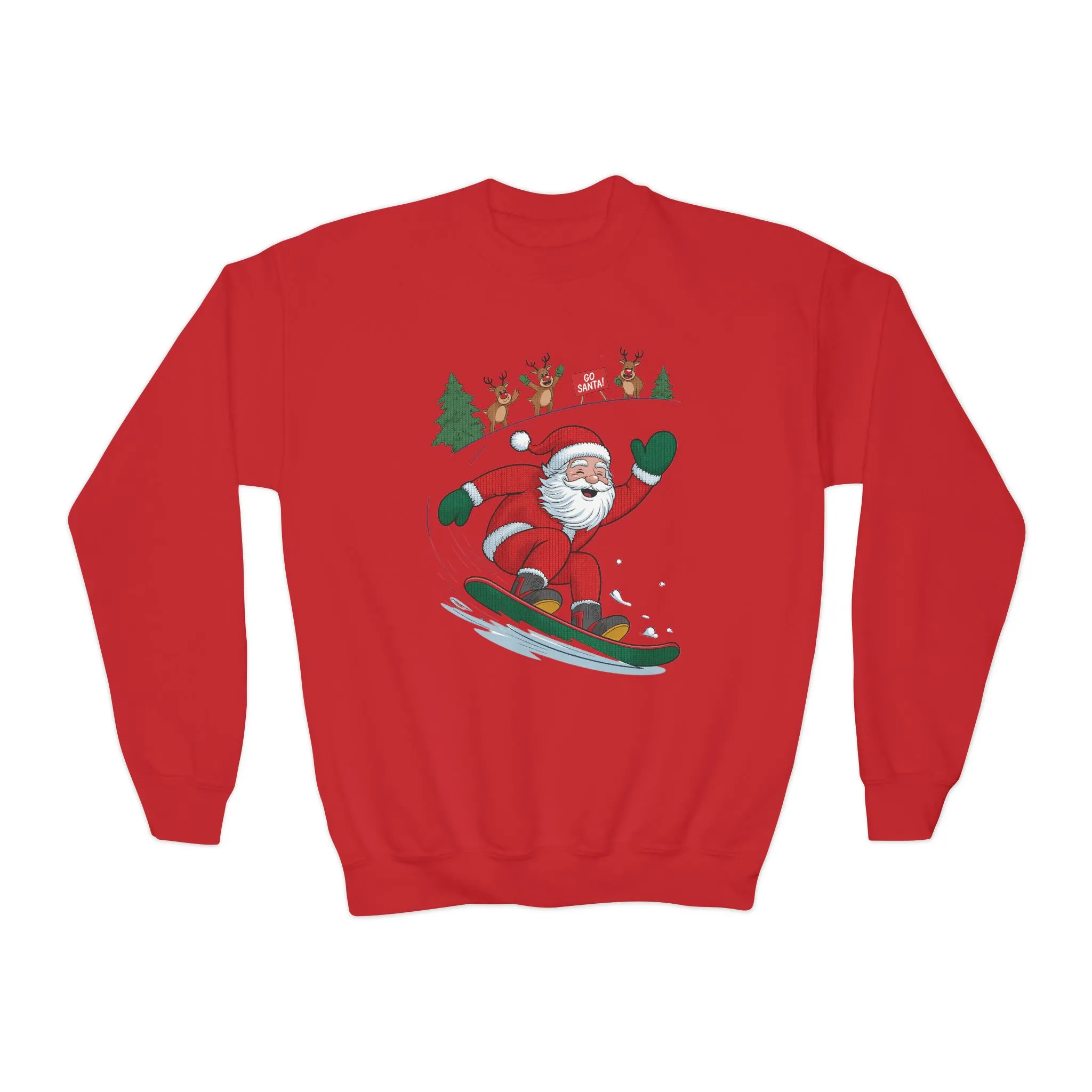 Go Santa Snowboarding Christmas Sweatshirt, Funny Santa - Reindeer Holiday Jumper for Kids, Cute Winter Sports Christmas Youth Sweatshirt - Image 19