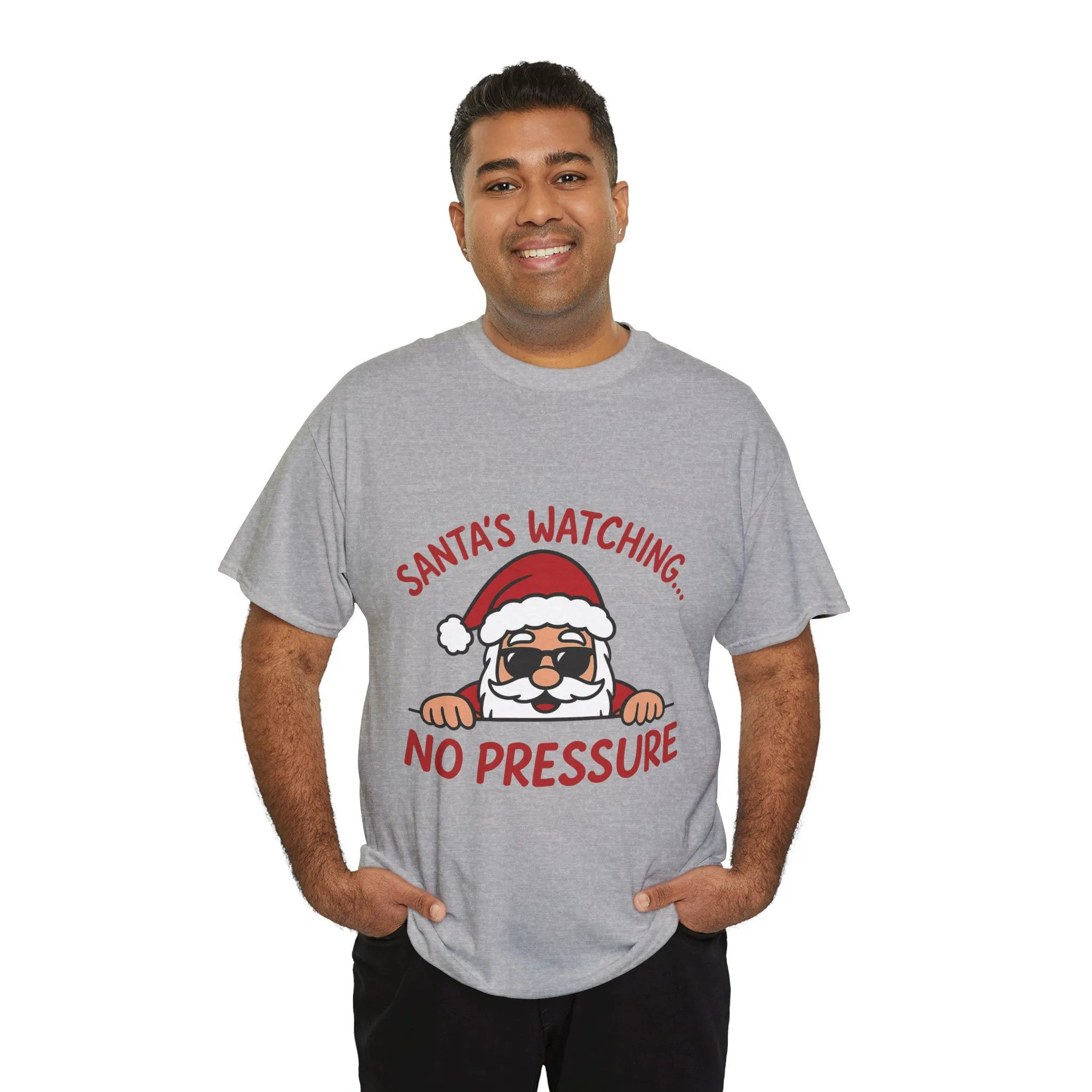 Santa's Watching No Pressure Men's Christmas T-Shirt, Funny Holiday Tee - Image 9