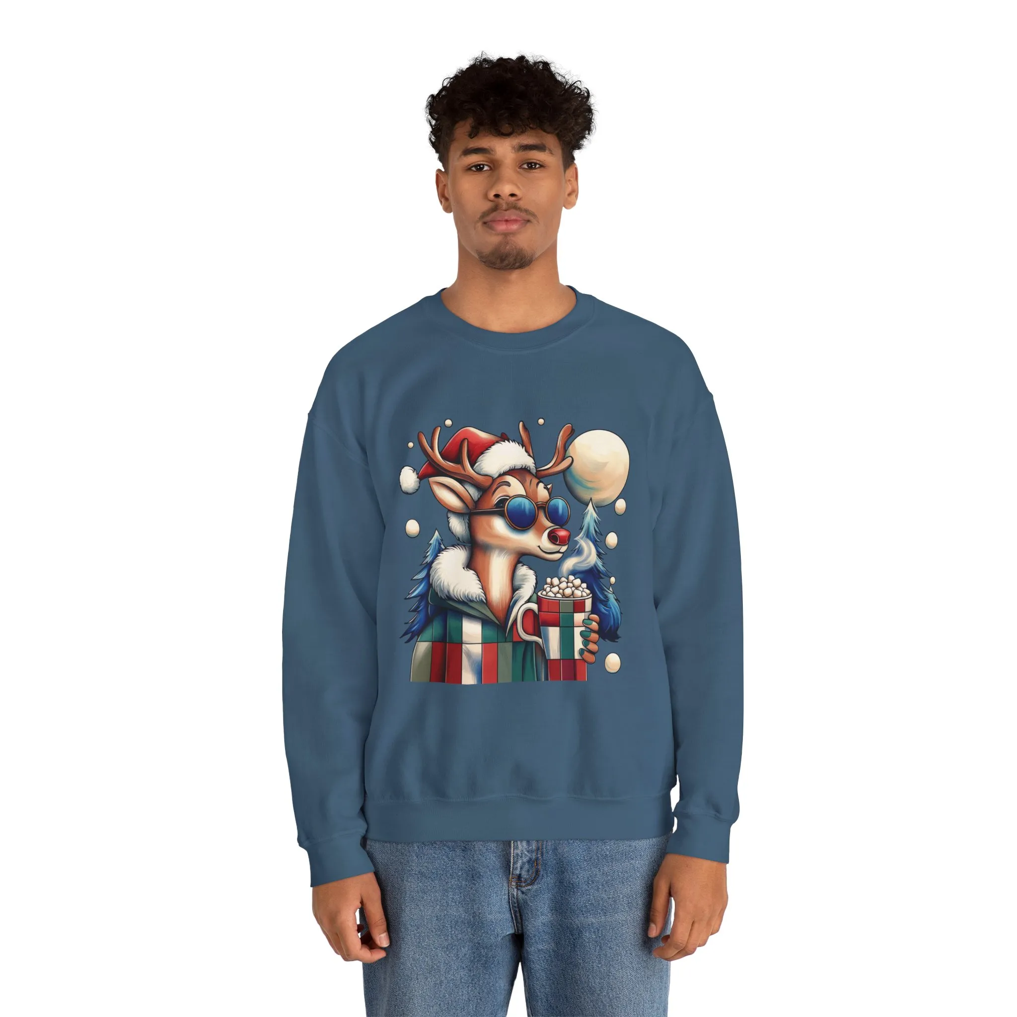 Cool Reindeer Christmas Sweatshirt, Funny Holiday Pullover for Men, Men's Heavy Blend™ Crewneck Sweatshirt