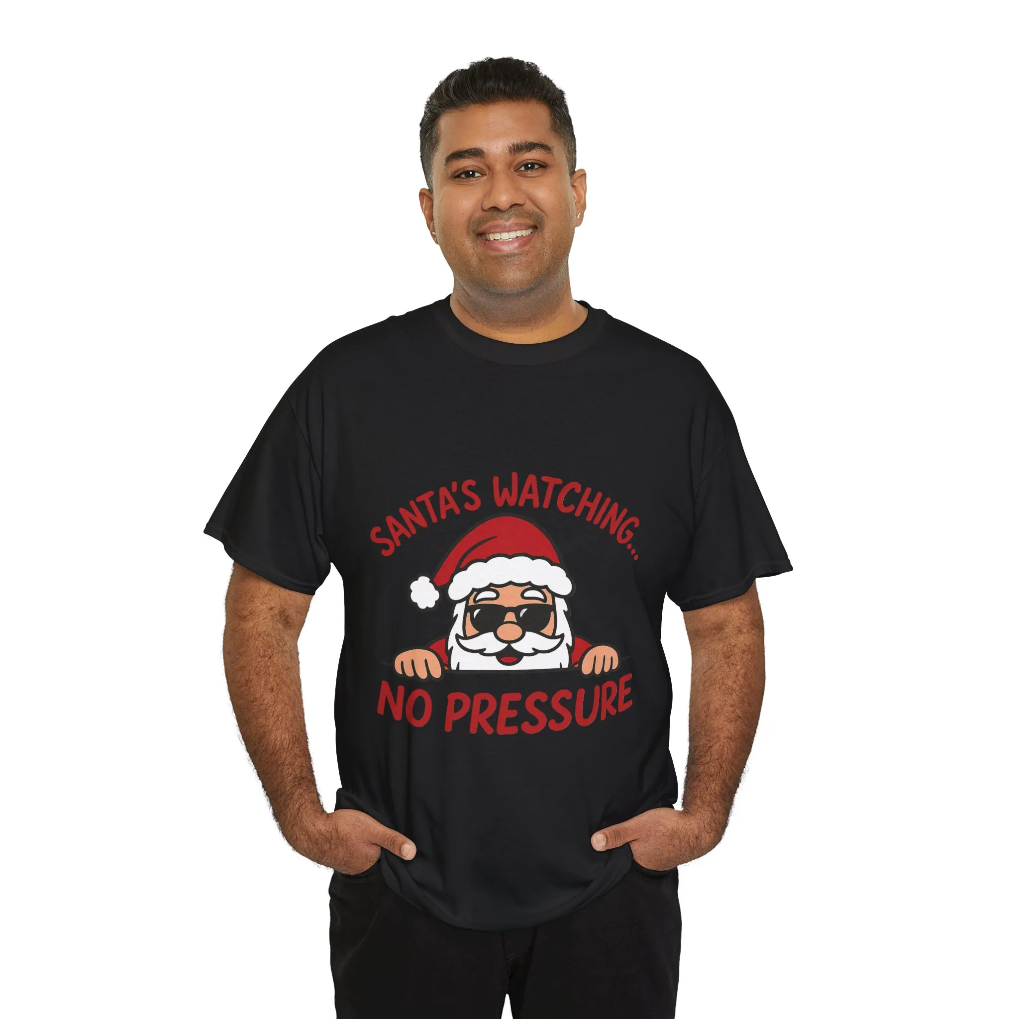 Santa's Watching No Pressure Men's Christmas T-Shirt, Funny Holiday Tee - Image 6