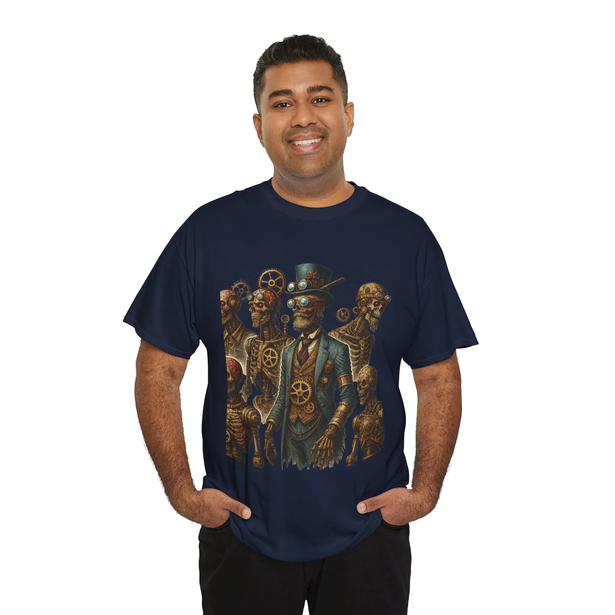Steampunk Skeleton Gentleman T-Shirt, Vintage Mechanical Robot Skull Design, Gothic Industrial Cyberpunk Tee for Men - Image 30