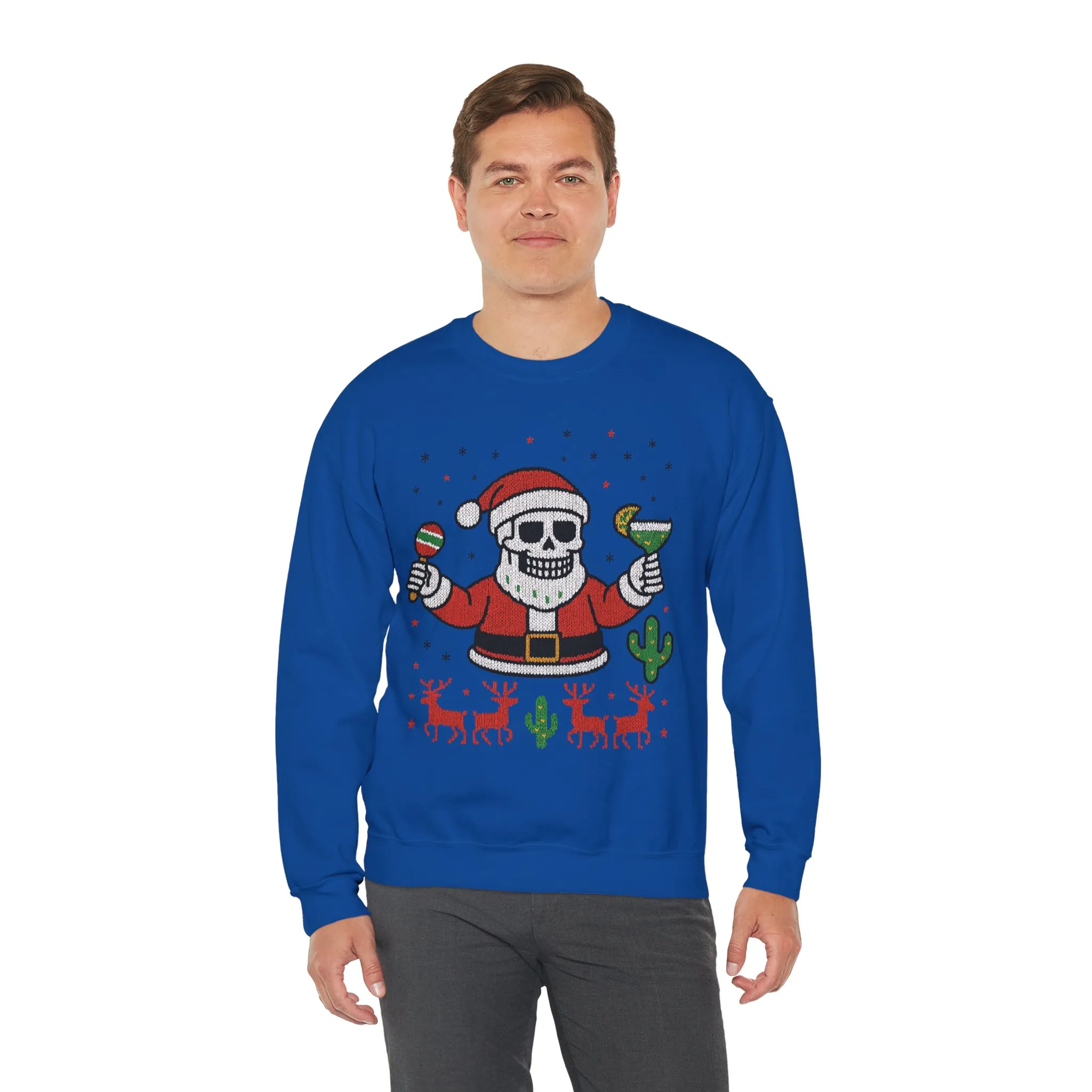 Skeleton Santa Ugly Christmas Sweatshirt for Men, Funny Margarita Holiday Jumper - Image 24