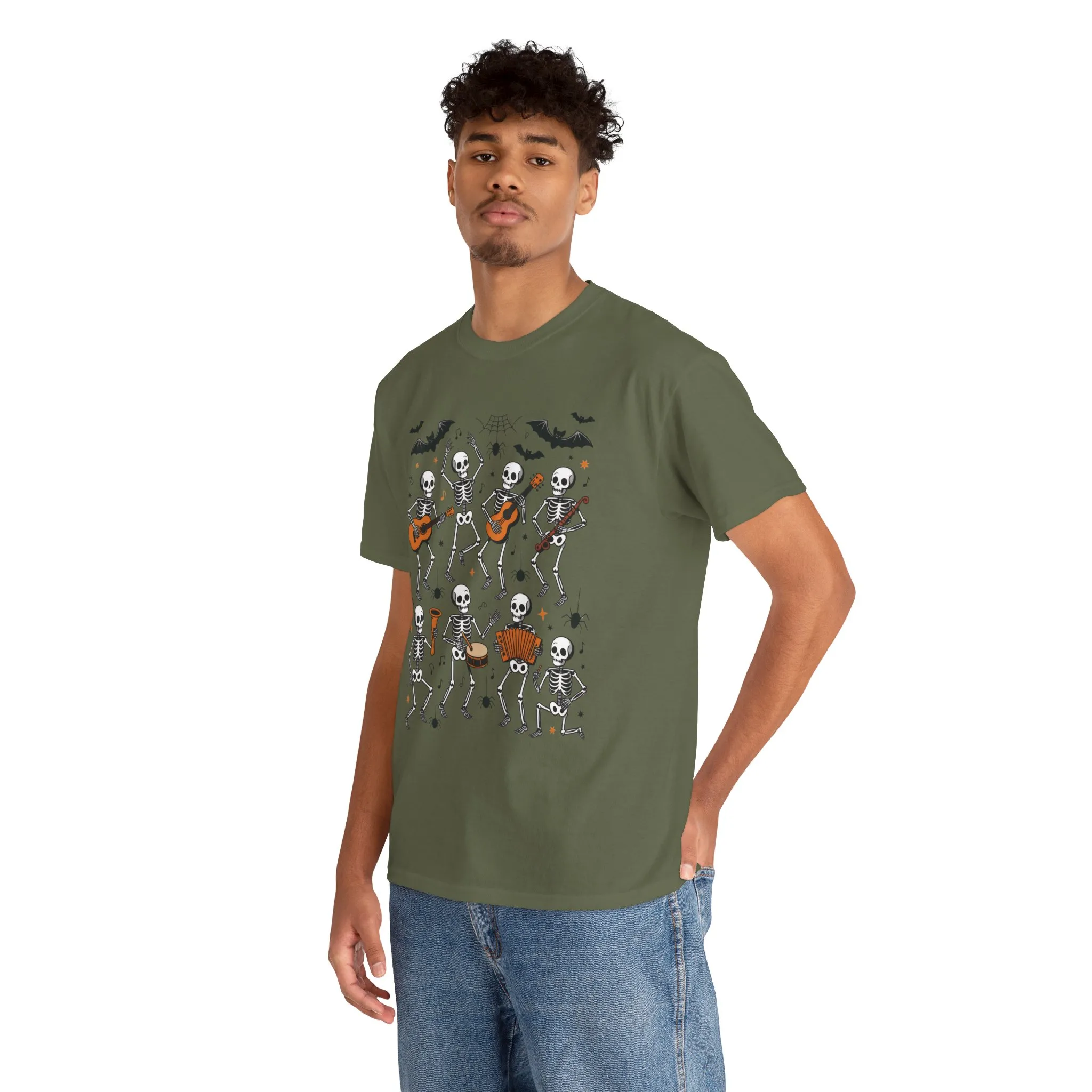 Dancing Skeleton Band Halloween T-Shirt for Men, Funny Spooky Music Tee, Rock and Roll Skeleton Shirt, Cool Halloween Party Outfit - Image 15