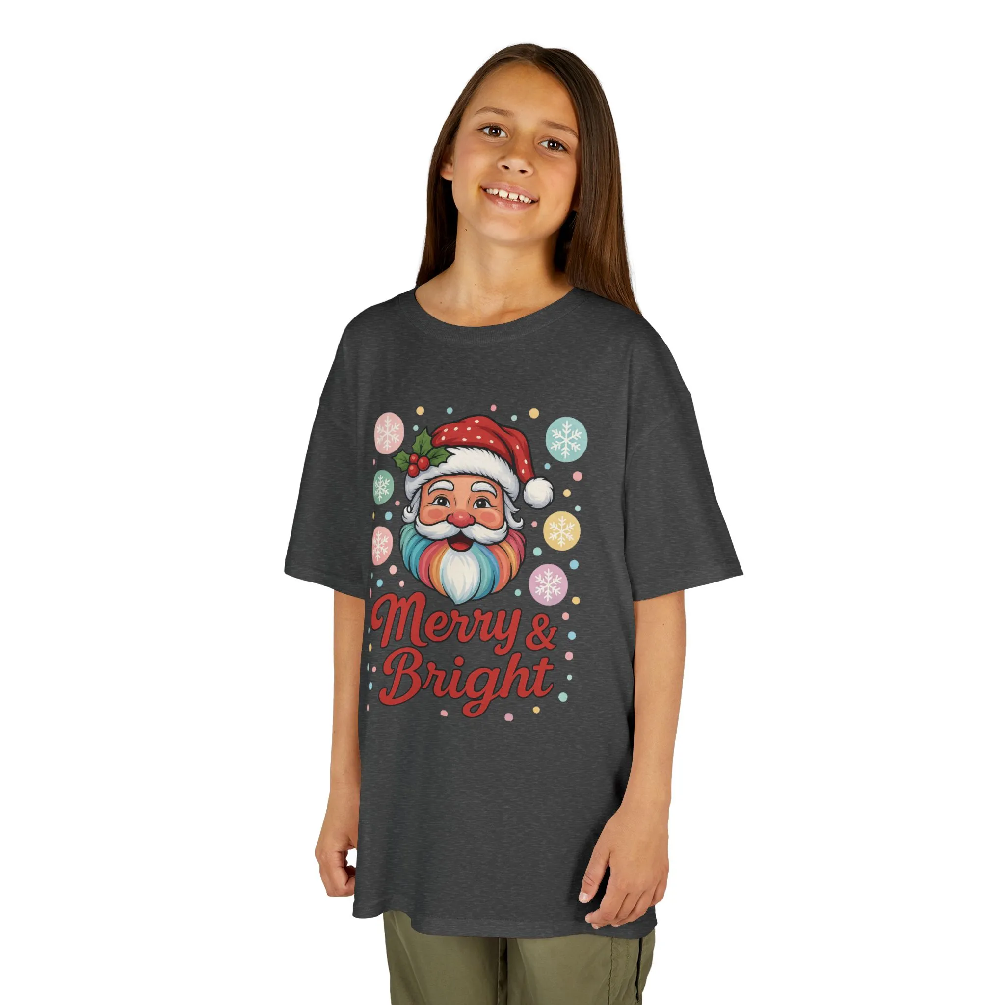 Kids Merry - Bright Santa Christmas T-Shirt, Cute Pastel Holiday Tee, Colorful Santa Shirt for Girls - Image 8