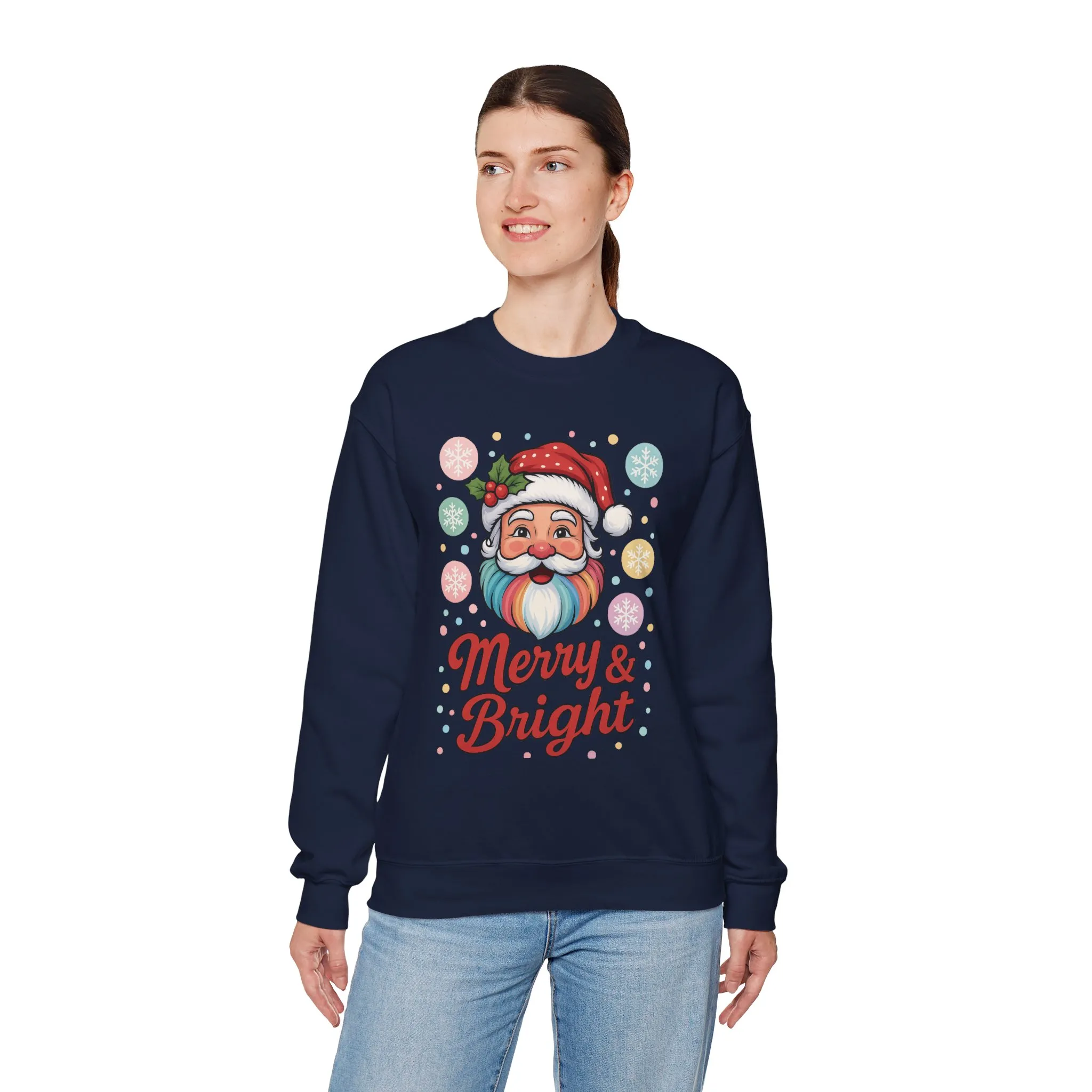 Merry - Bright Santa Christmas Sweatshirt, Retro Pastel Holiday Jumper, Cute Santa Sweater for Women - Image 21