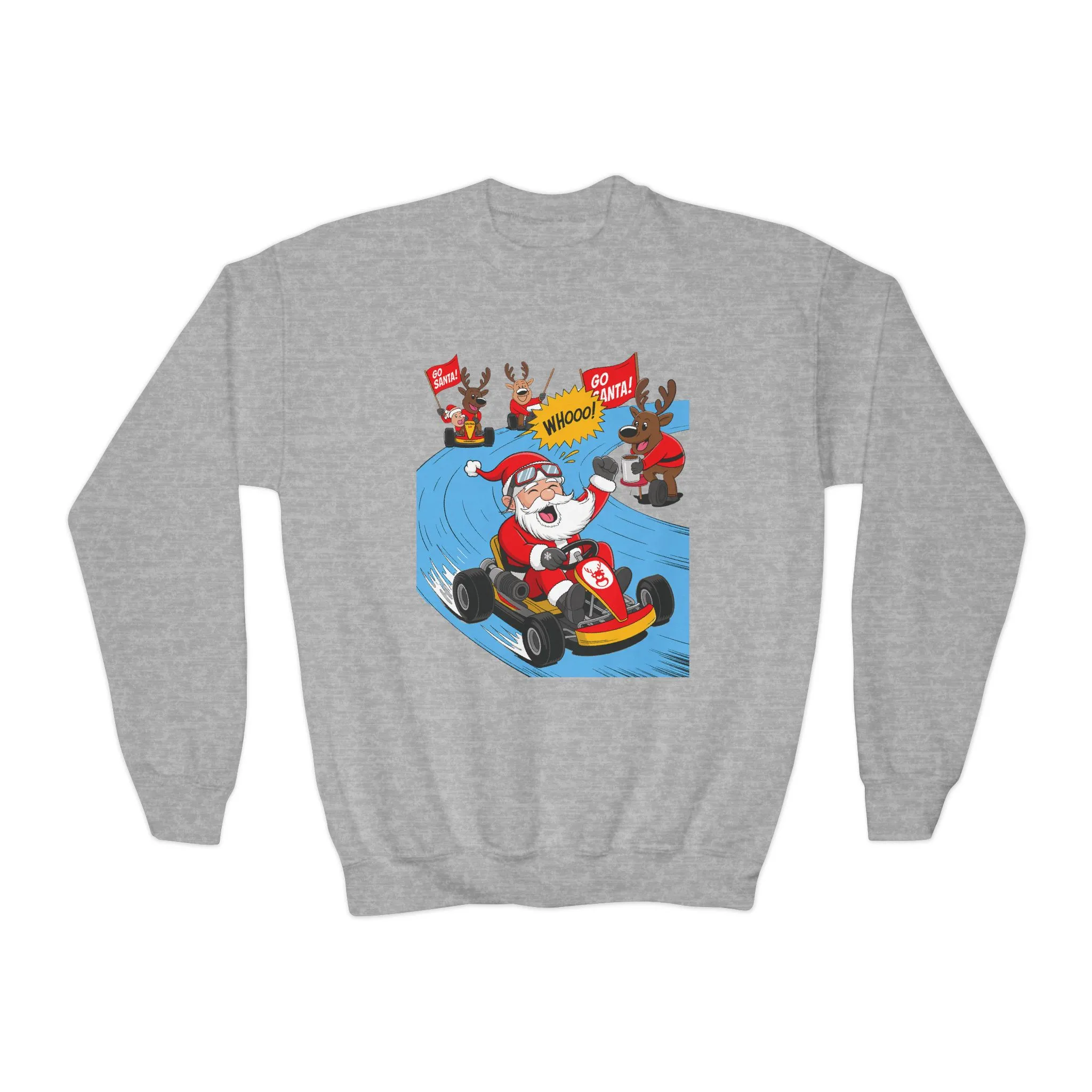 Go Santa Kart Racing Christmas Sweatshirt, Funny Santa - Reindeer Holiday Sweatshirt for Kids, Cute Christmas Jumper, Youth Xmas Gift