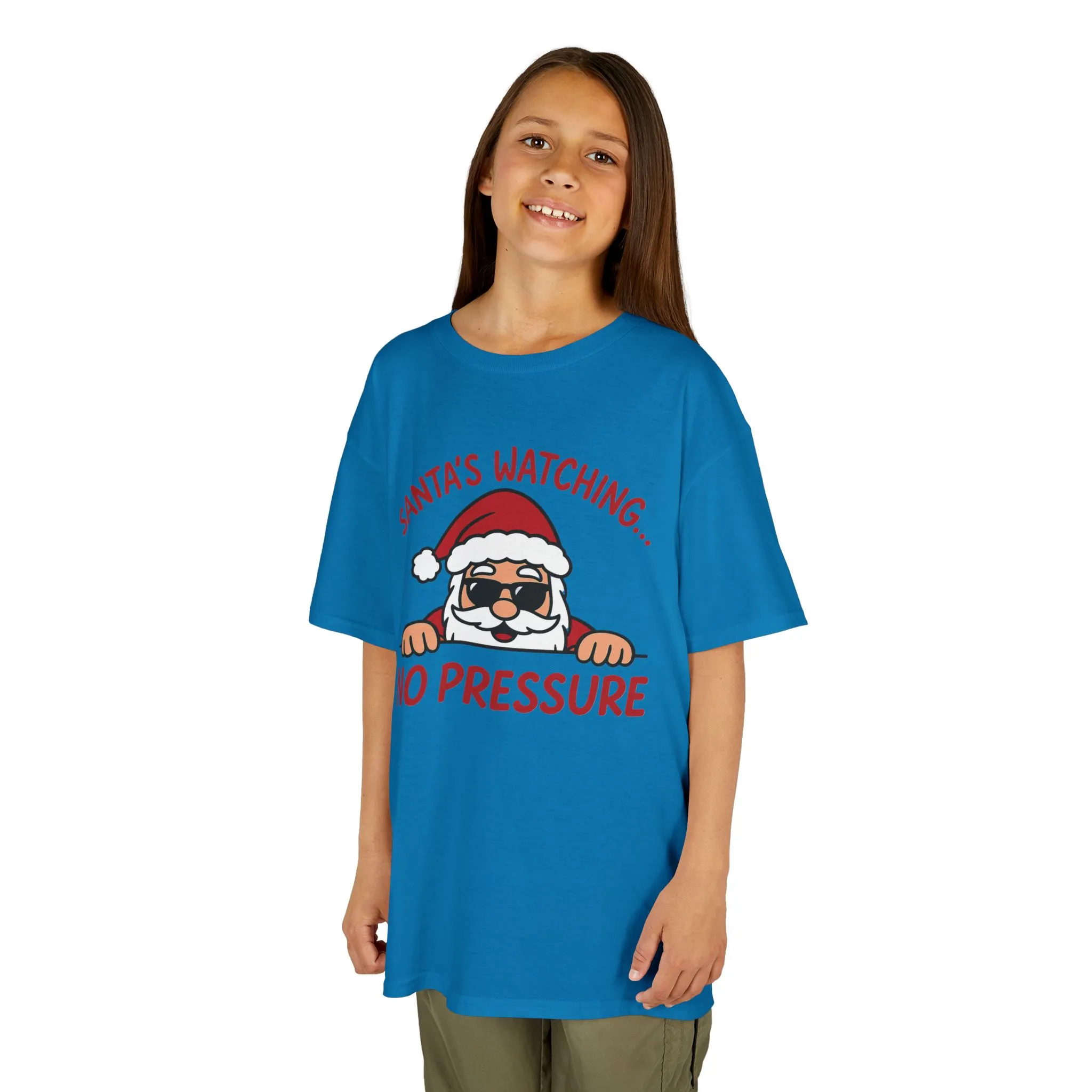 Santa's Watching No Pressure Kids Christmas T-Shirt, Funny Holiday Tee for Youth - Image 11