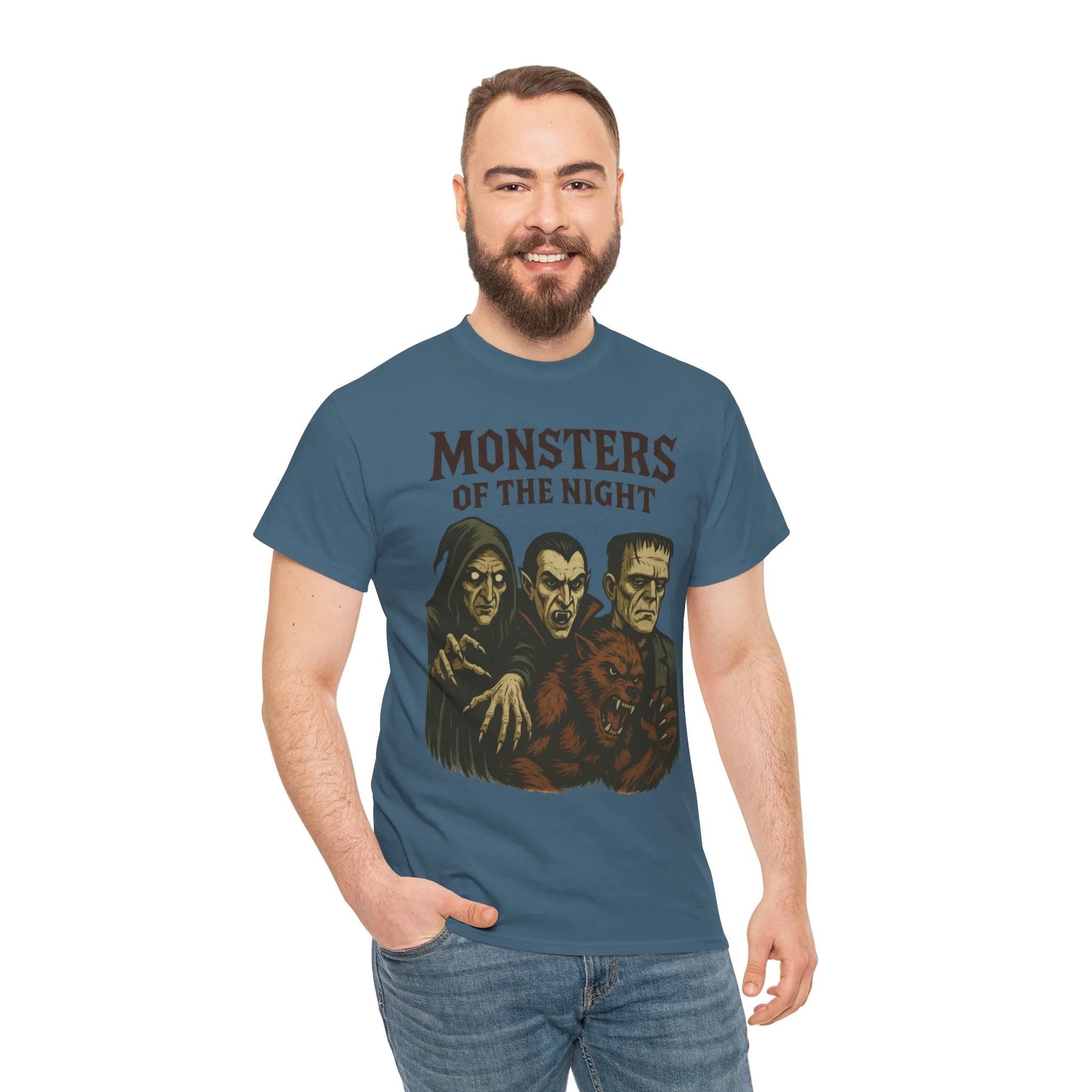 Monsters of the Night Men's T-Shirt, Classic Horror Movie Monsters Graphic Tee, Halloween Shirt - Image 20