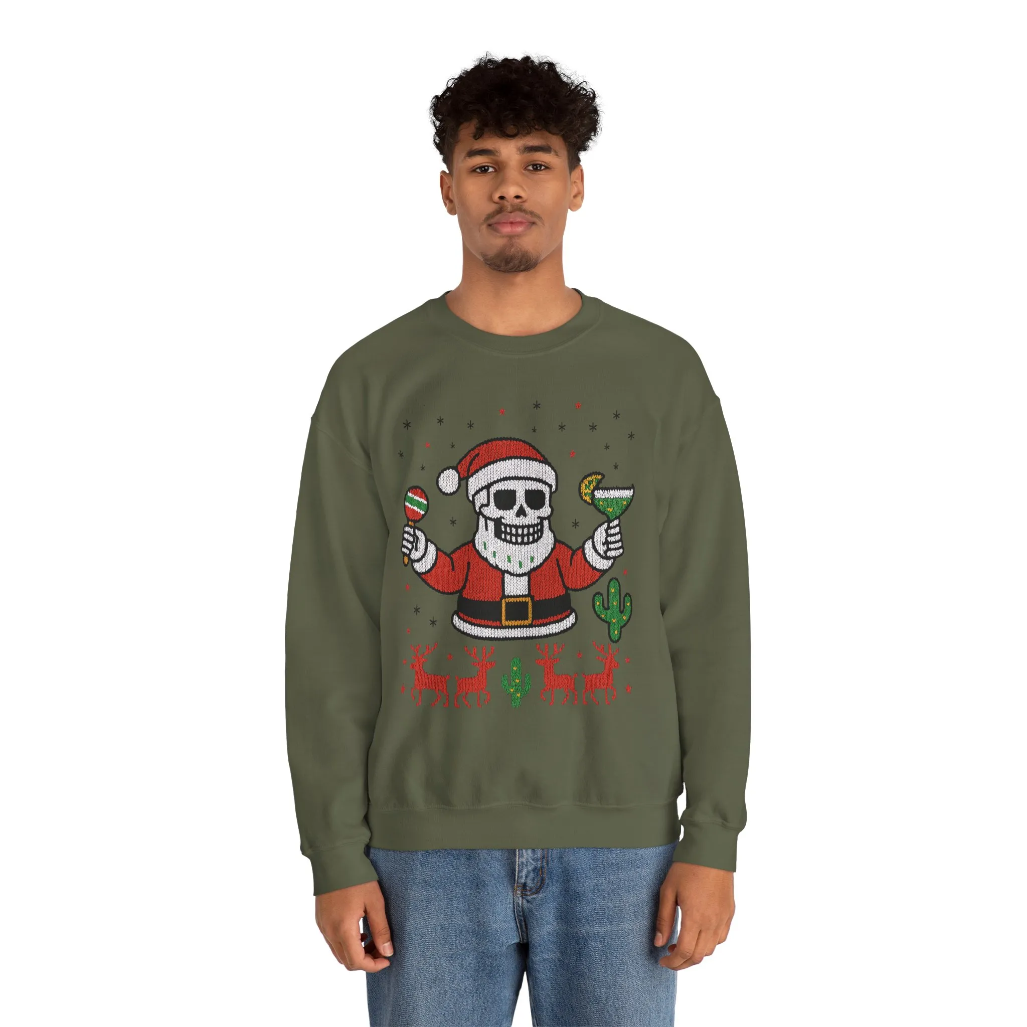 Skeleton Santa Ugly Christmas Sweatshirt for Men, Funny Margarita Holiday Jumper - Image 11