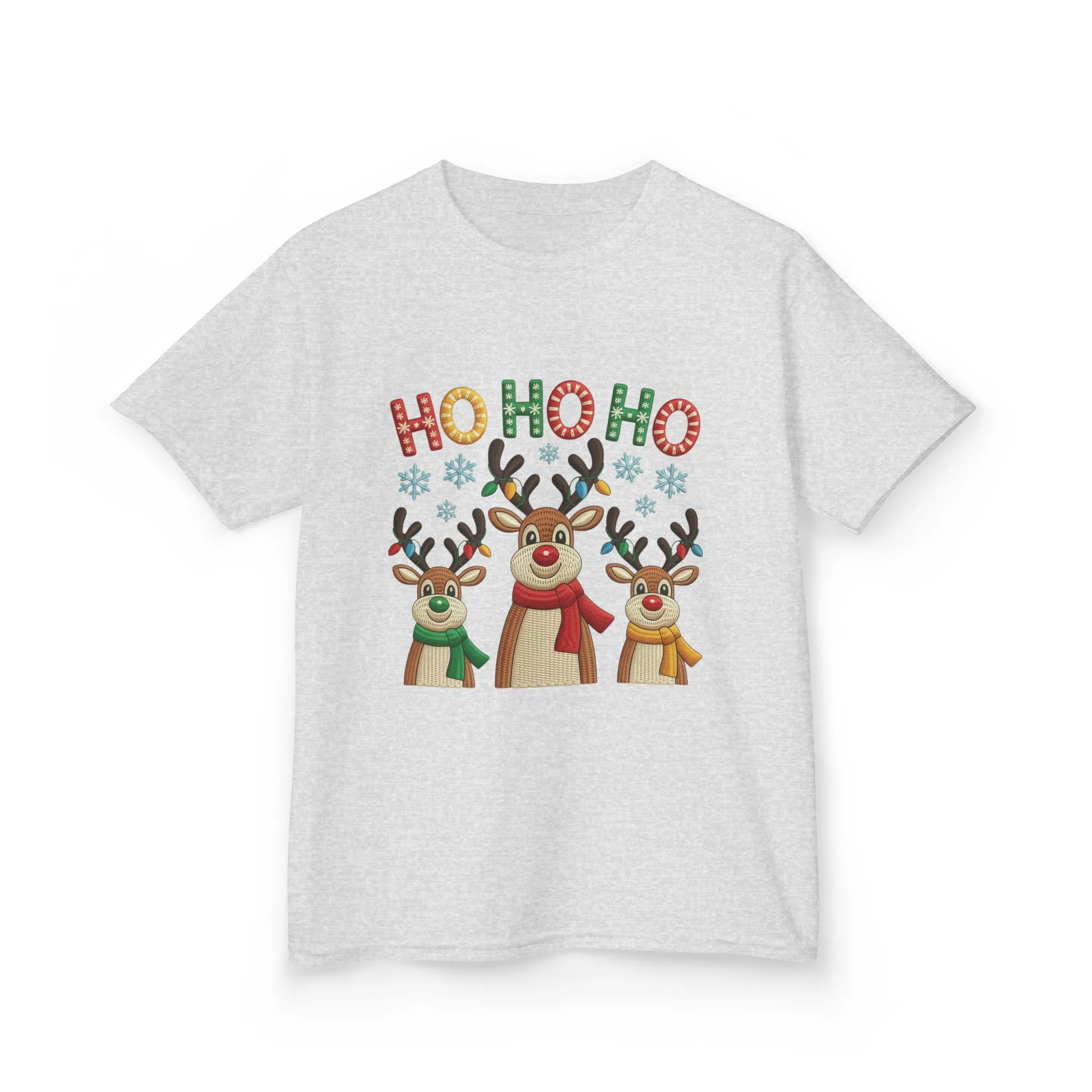 Ho Ho Ho Reindeer T-Shirt for Girl, Cute Christmas Kids Holiday Tee - Image 2