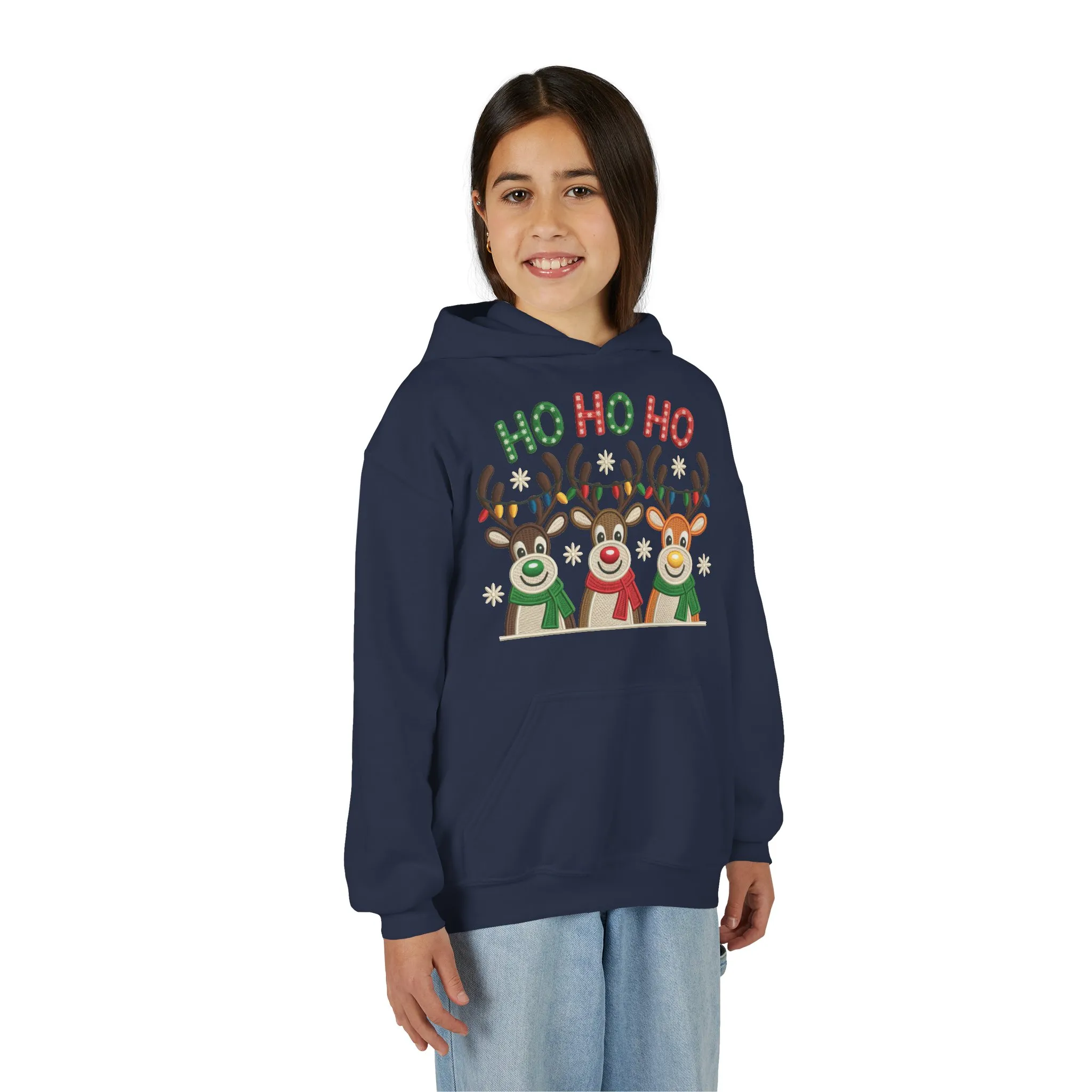 Ho Ho Ho Reindeer Hoodie for Girls, Cute Christmas Holiday Kids Pullover, Youth Hooded Sweatshirt - Image 18