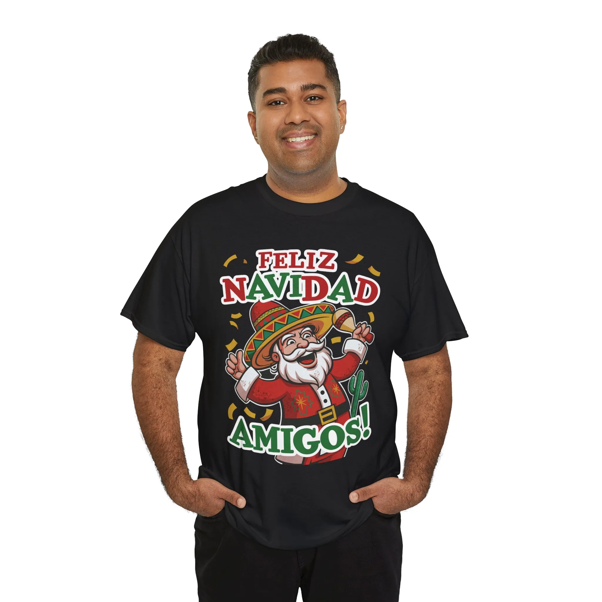 Feliz Navidad Amigos! Funny Mexican Santa Christmas T-Shirt, Latin Holiday Tee, Sombrero Santa Fiesta Shirt - Image 6