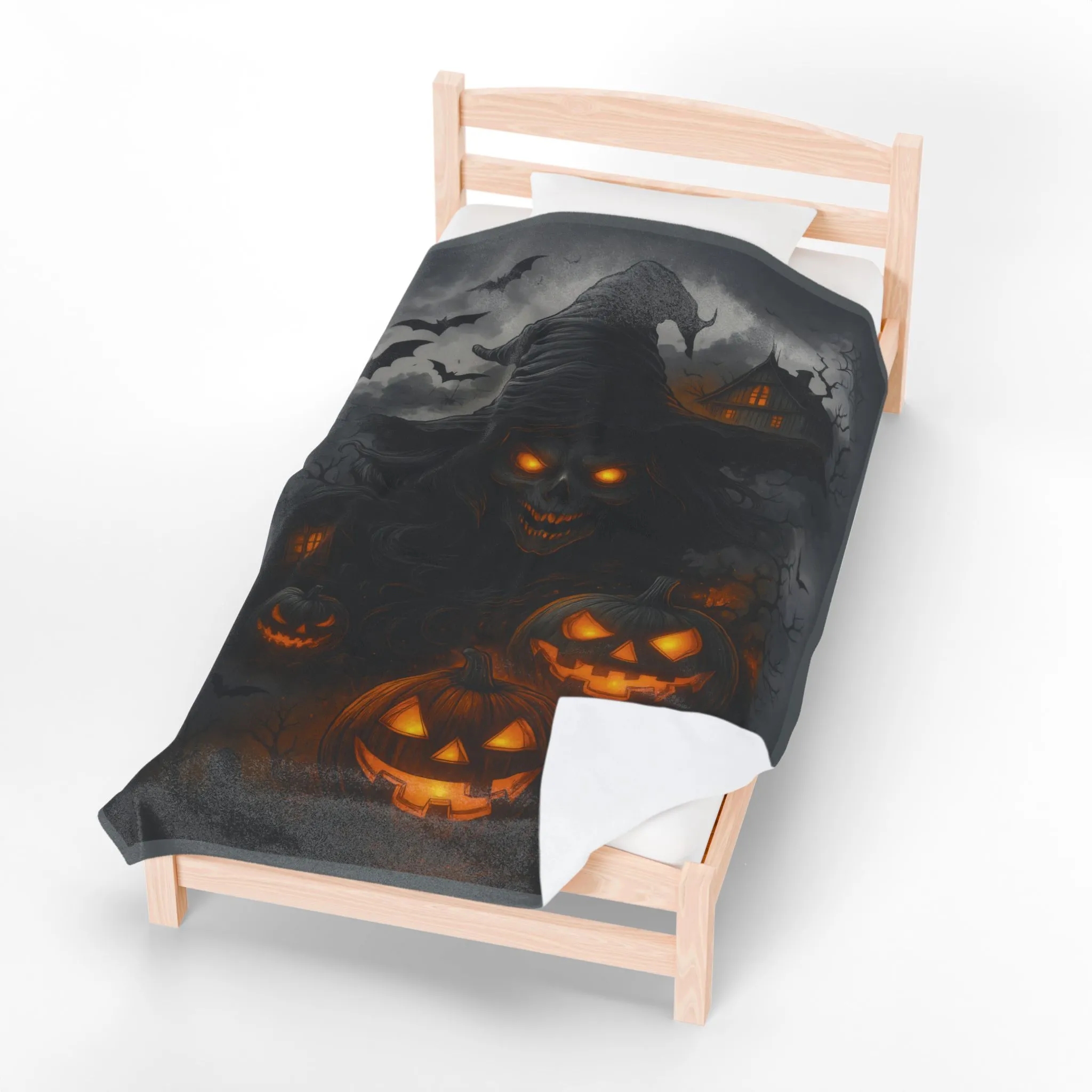 Witch and Pumpkins Halloween Velveteen Plush Blanket, Spooky Cozy Throw, Gothic Haunted House Decor, Horror Witch Gift - Image 10