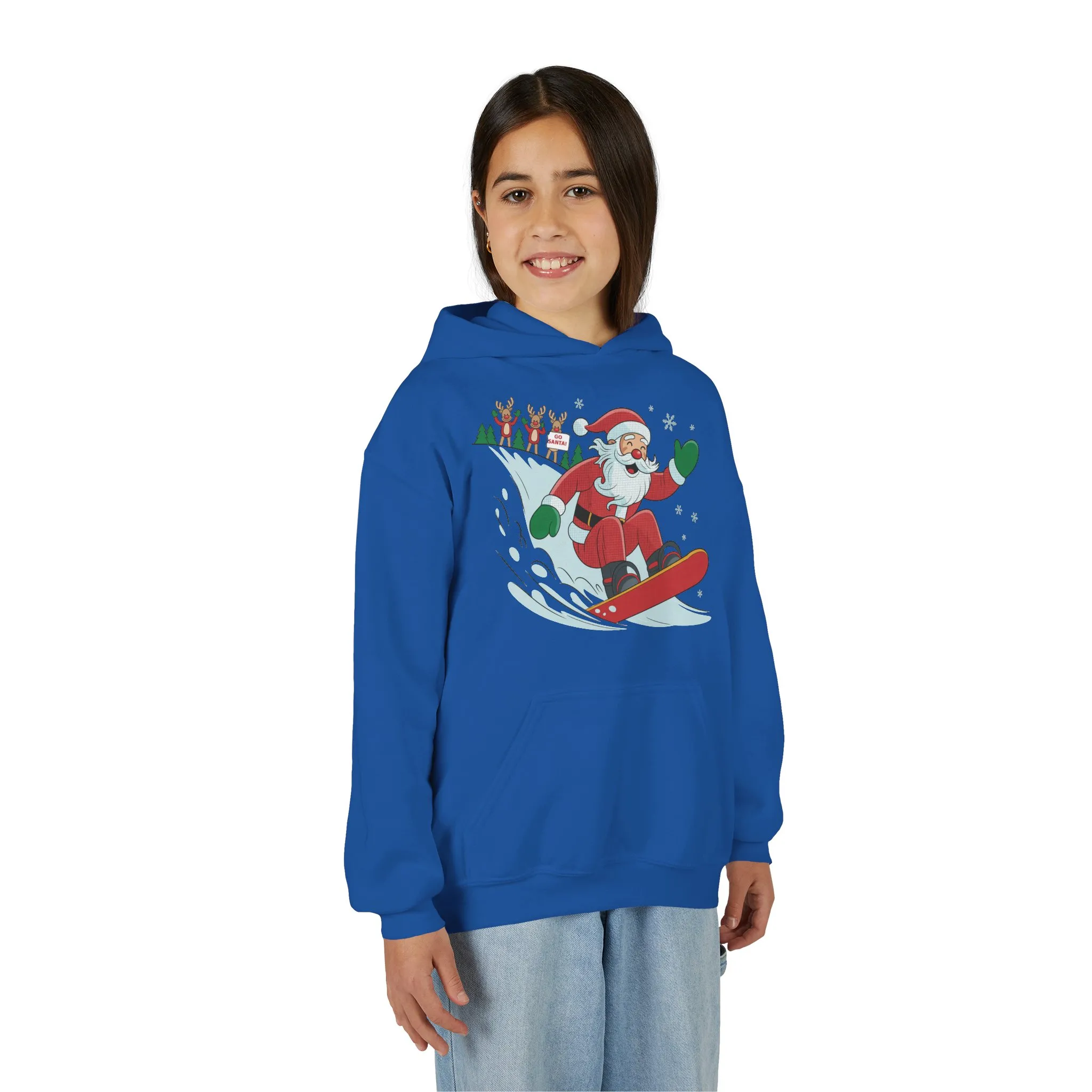 Go Santa Snowboarding Christmas Hoodie, Funny Santa - Reindeer Holiday Hoodie for Kids, Cute Winter Sports Christmas Sweatshirt - Image 4