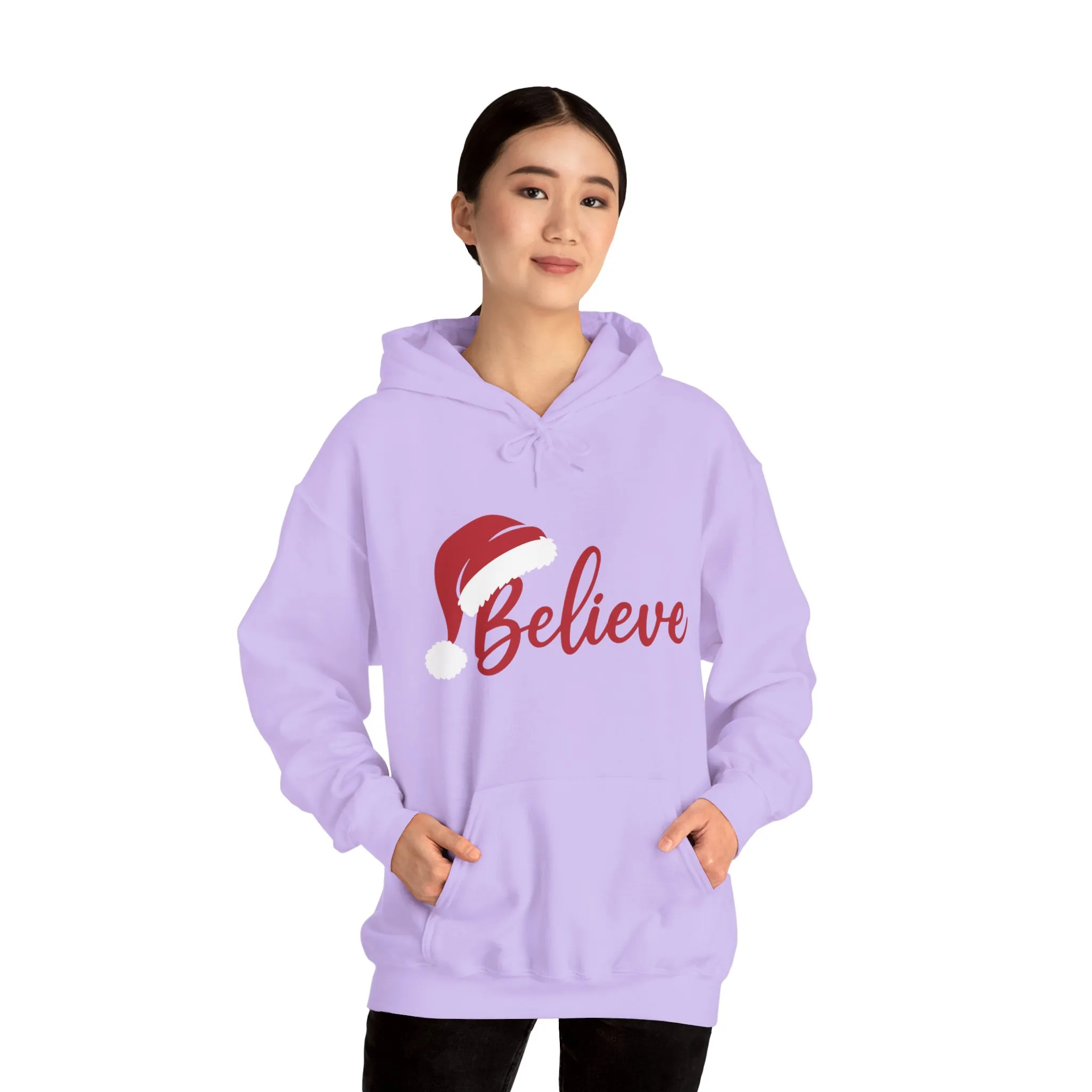 Believe Christmas Women's Hoodie, Minimal Santa Hat Holiday Sweatshirt for Women - Image 27