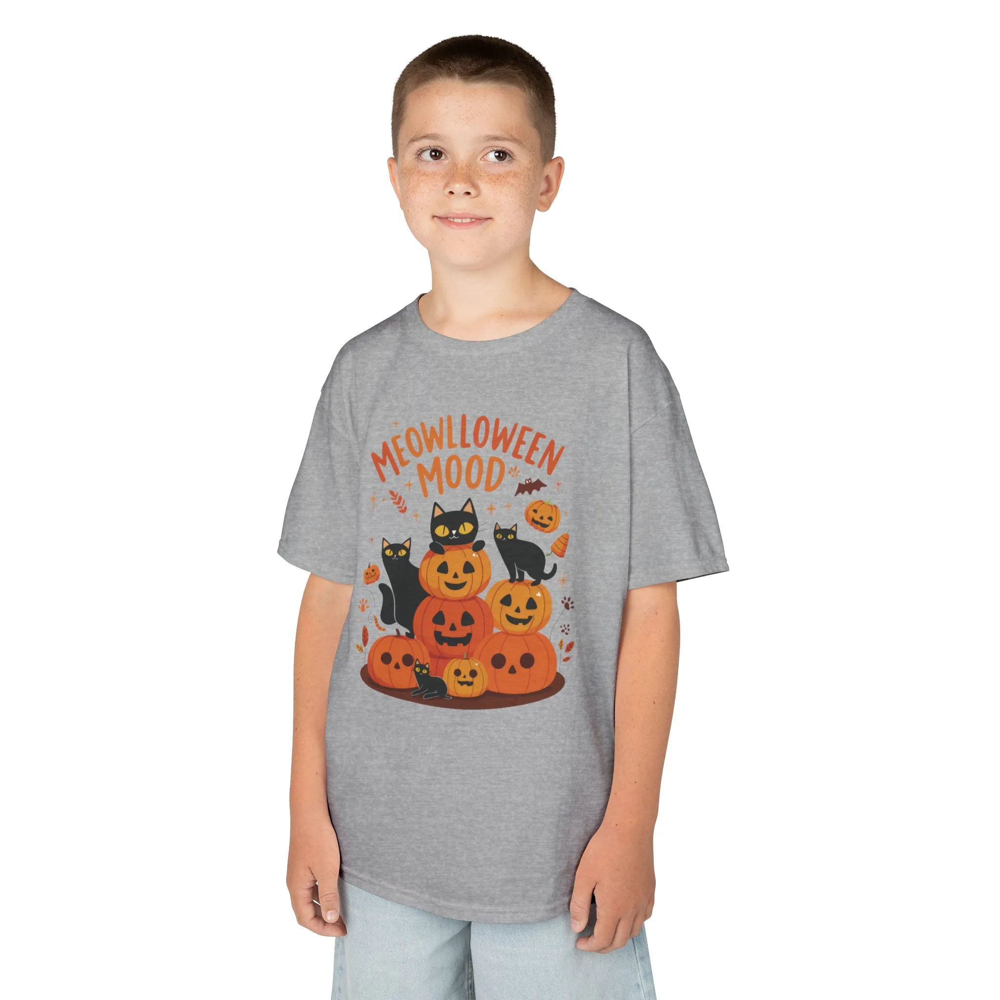 Meowlloween Mood Kids Shirt, Cute Black Cat Halloween T-Shirt for Girls and Boys, Funny Pumpkin Cat Tee, Cozy Fall Cat Lover Gift - Image 12