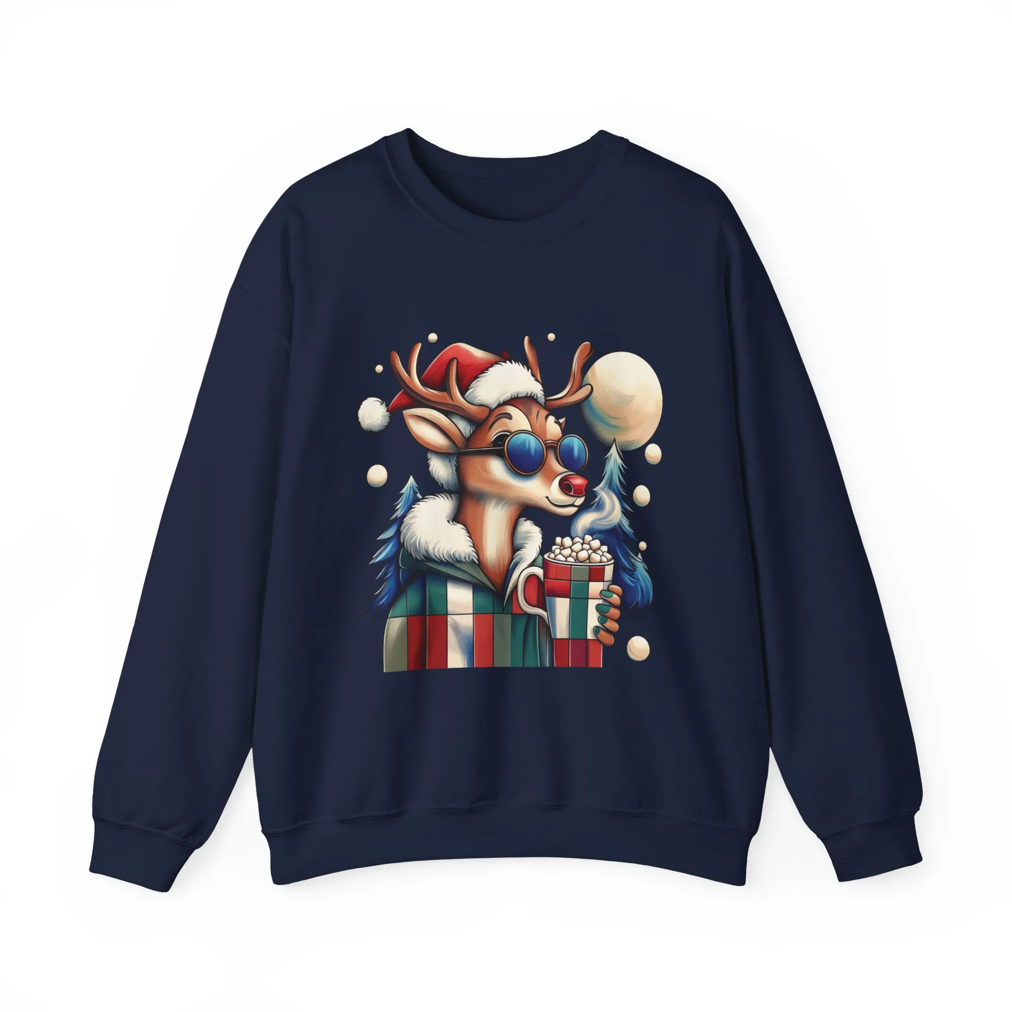Cool Reindeer Christmas Sweatshirt, Funny Holiday Pullover for Men, Men's Heavy Blend™ Crewneck Sweatshirt - Image 19