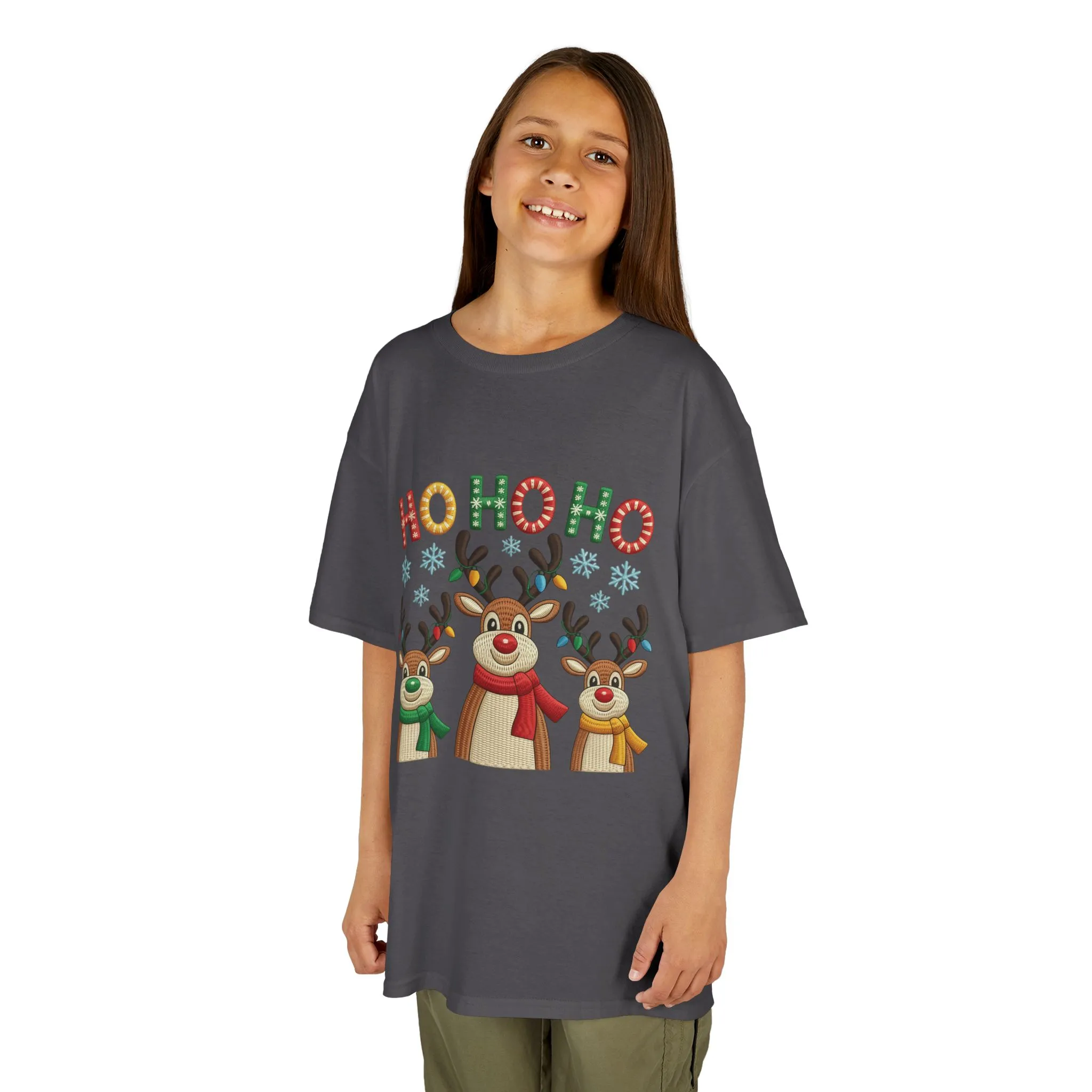 Ho Ho Ho Reindeer T-Shirt for Girl, Cute Christmas Kids Holiday Tee - Image 8