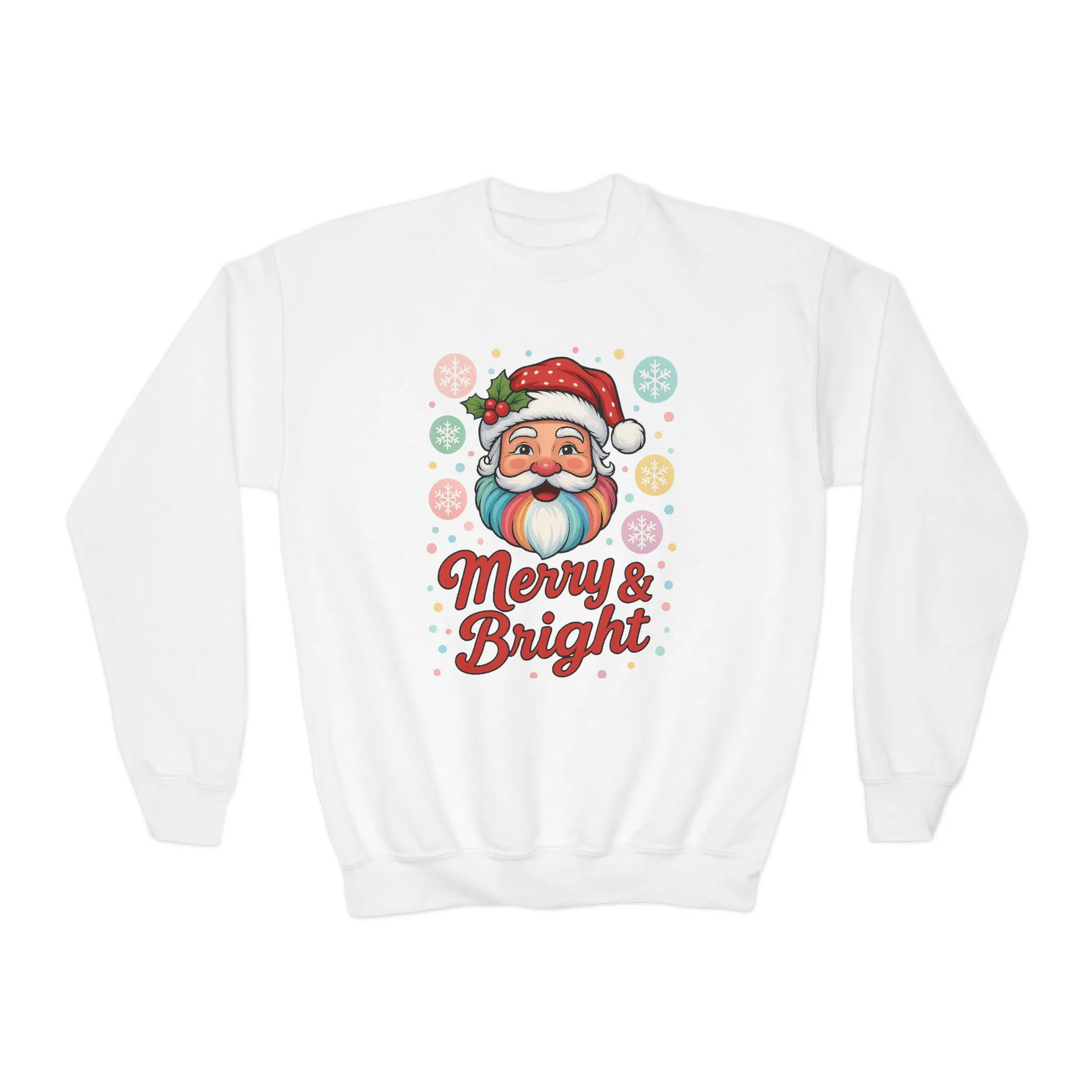 Kids Merry - Bright Santa Christmas Sweatshirt, Cute Colorful Holiday Jumper, Retro Pastel Santa Sweater - Image 3