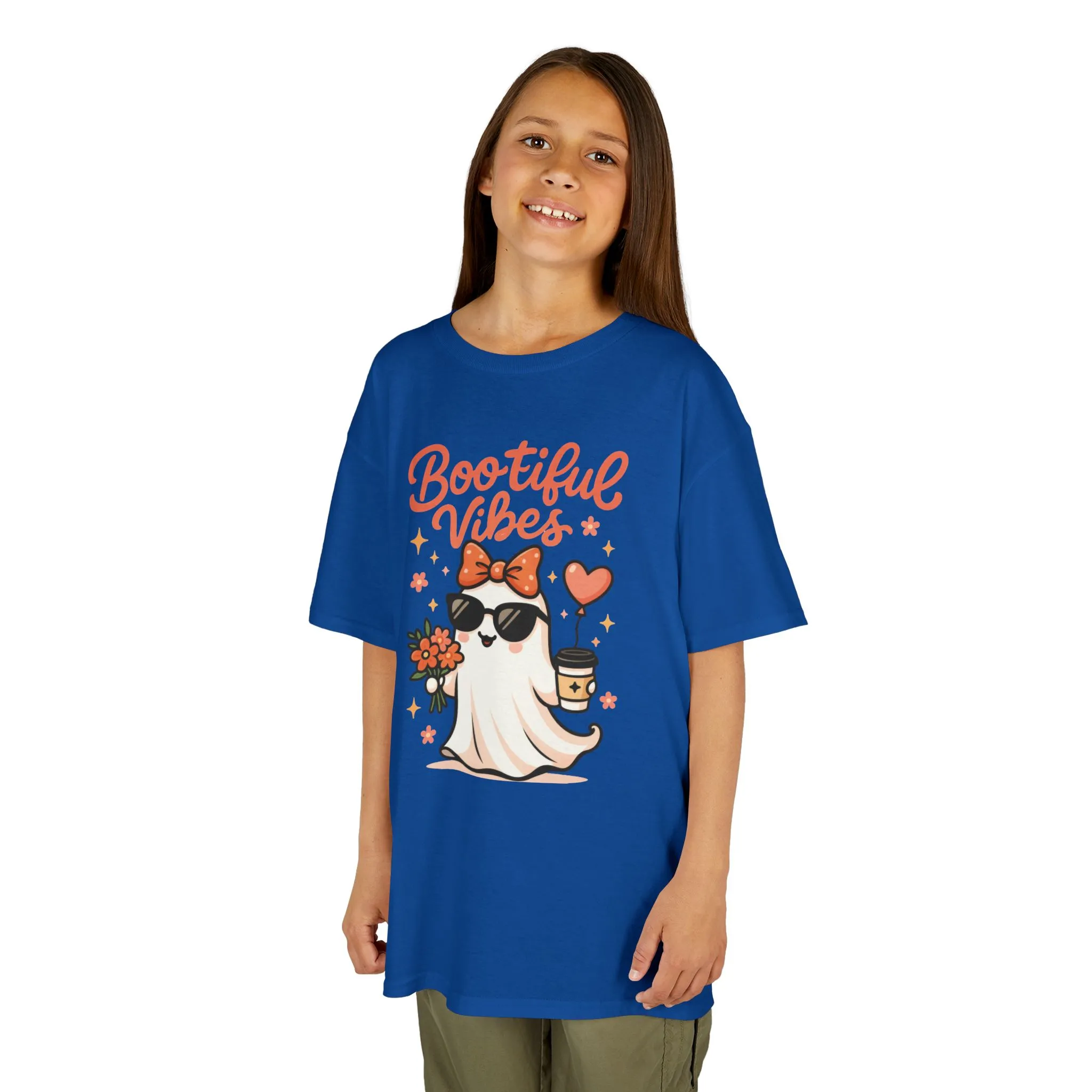 Girls Halloween Ghost T-Shirt, Cute Bootiful Vibes Tee for Kids, Fun Spooky Season Shirt, Tween Girl Outfit Gift, Kids Heavy Cotton™ Tee - Image 12