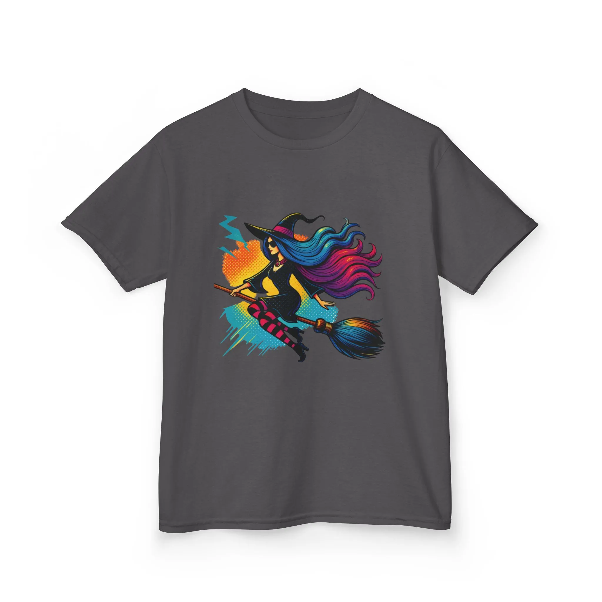 Girls Witch T-Shirt, Colorful Halloween Witch Graphic Tee for Kids, Fun Spooky Broomstick Shirt, Gift for Girls - Image 11