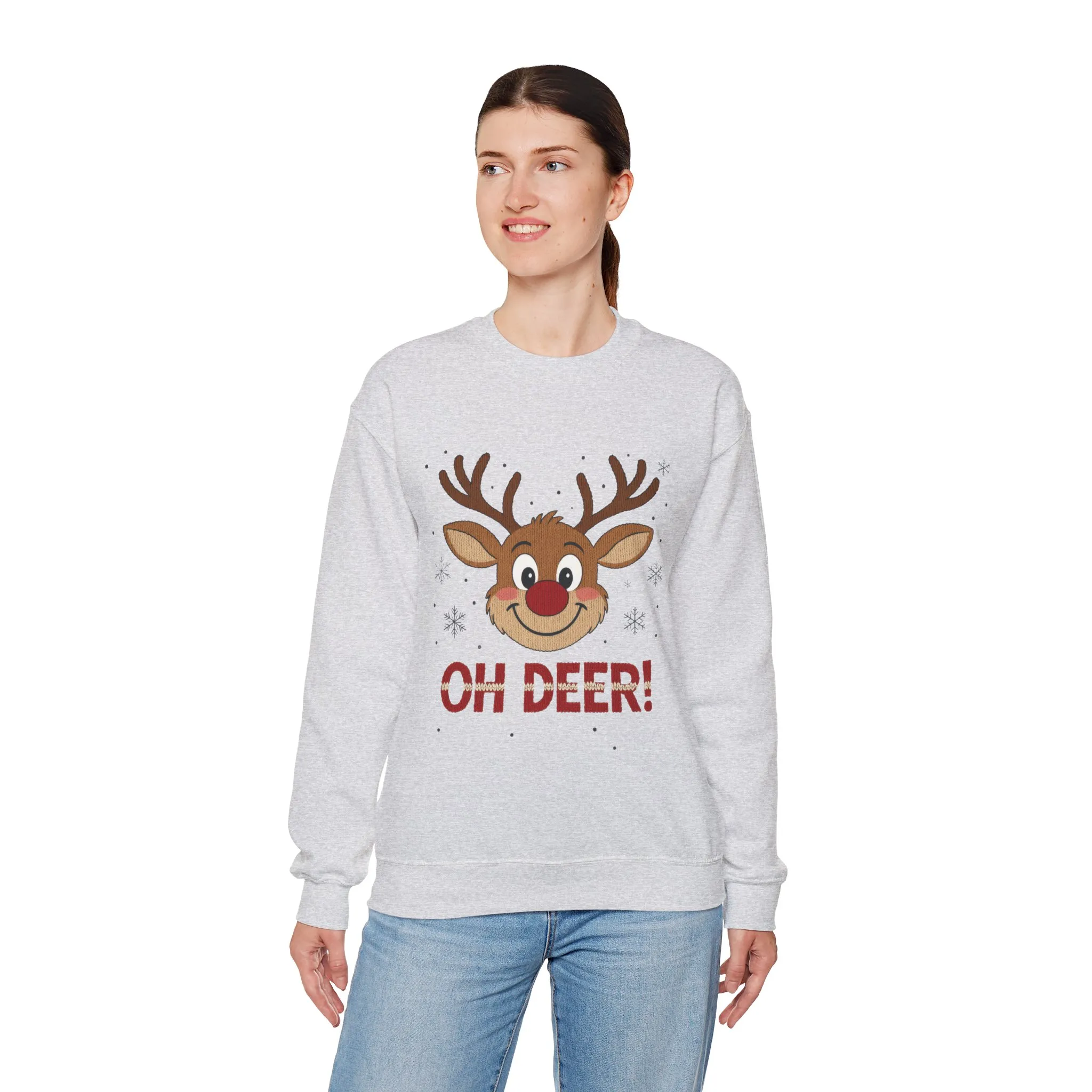 Womens Oh Deer Christmas Sweatshirt, Cute Reindeer Holiday Pullover, Women's Crewneck Sweatshirt - Image 9