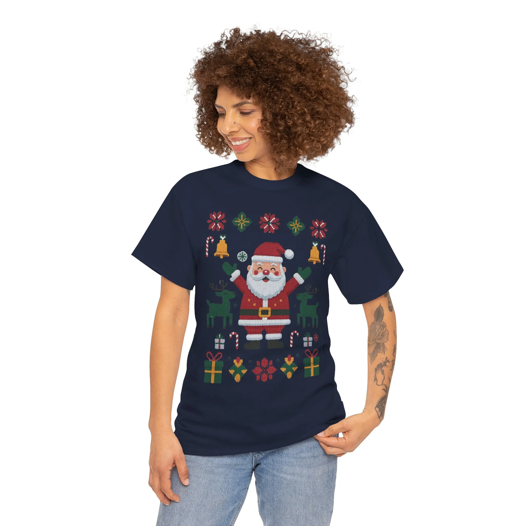 Santa Christmas T-Shirt, Cute Reindeer Holiday Tee, Classic Nordic Christmas Shirt for Women - Image 23