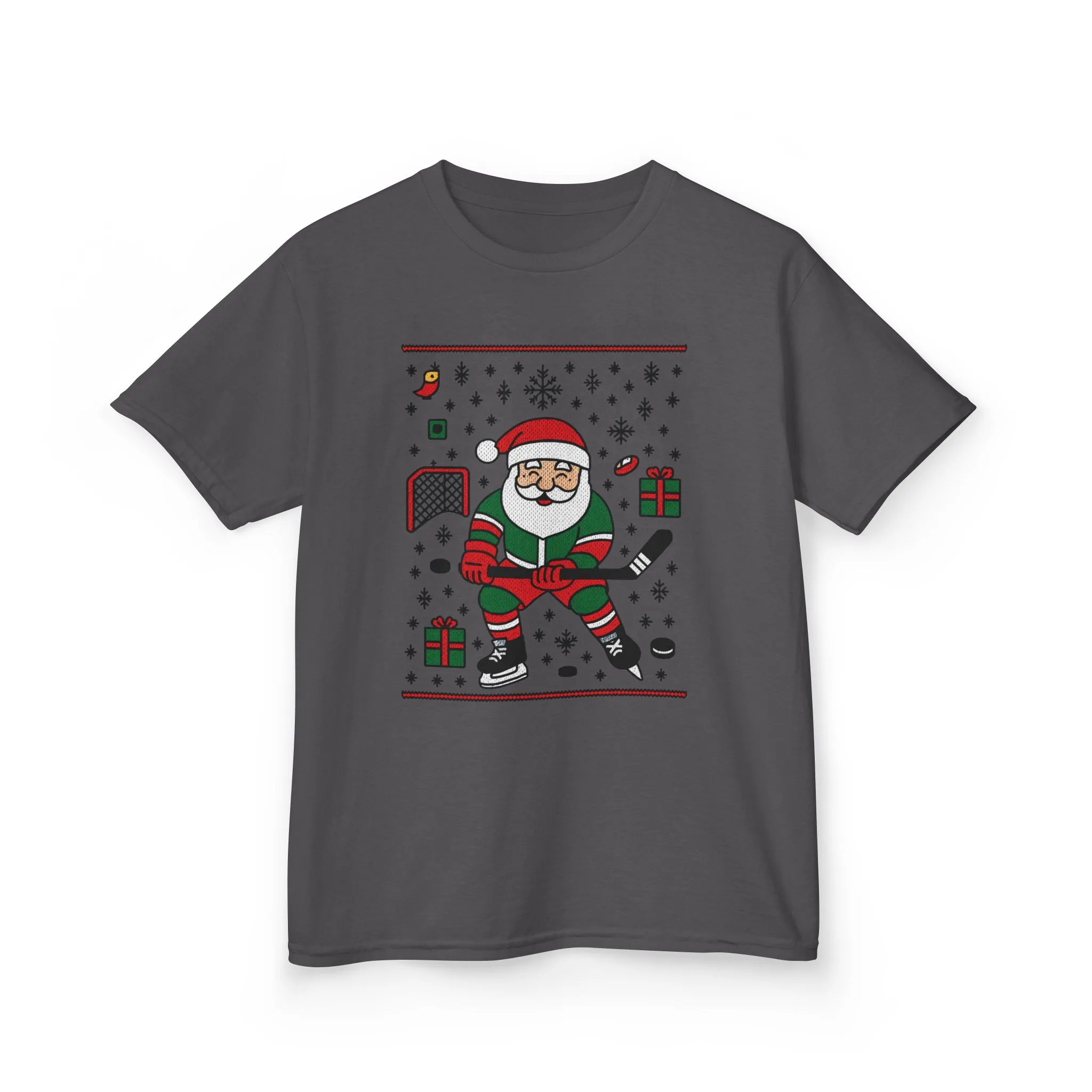 Hockey Santa Youth Christmas T-Shirt, Funny Holiday Sports Tee for Boys - Image 13