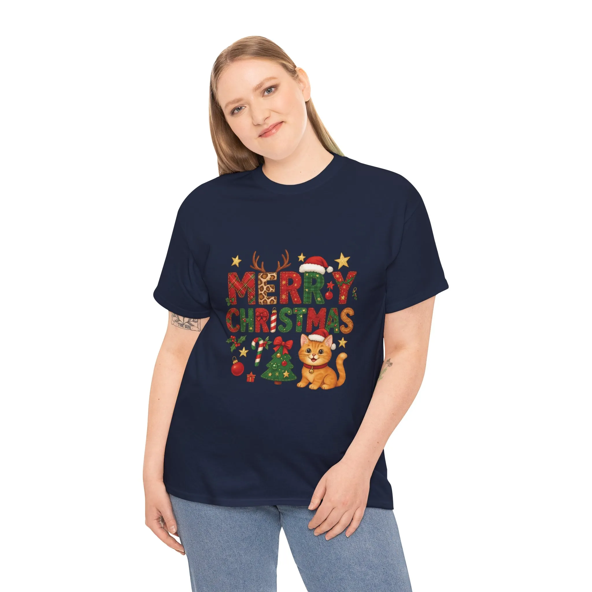 Merry Christmas Cat Shirt, Cute Holiday Cat Lovers Tee for Women - Image 18