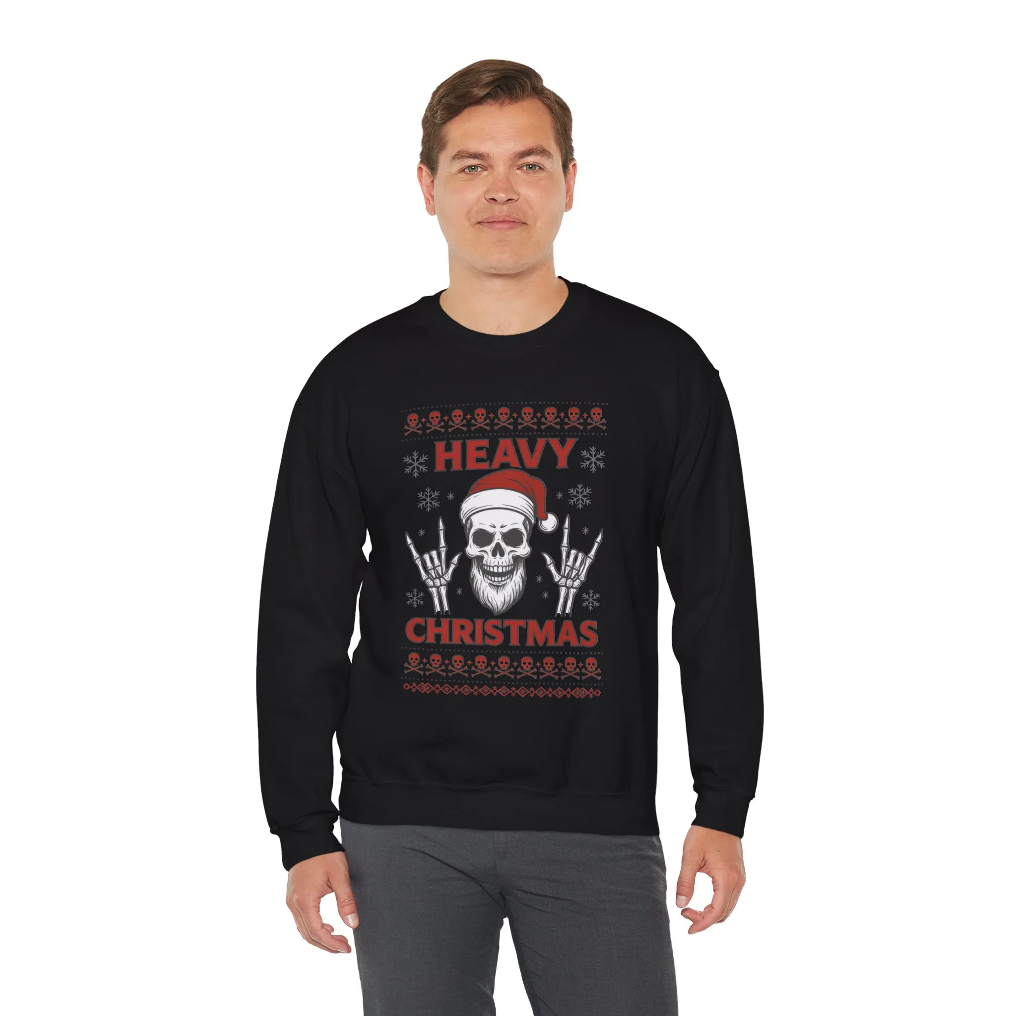 Heavy Christmas Men's Sweatshirt, Metal Santa Skull Holiday Pullover for Men - Image 6