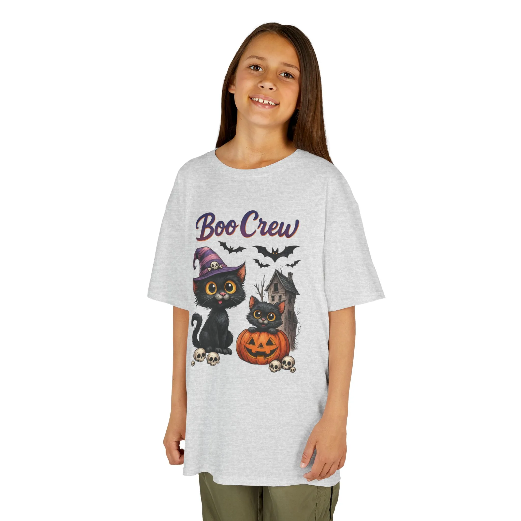 Boo Crew Kids Halloween T-Shirt, Cute Black Cats Pumpkin Design, Fun Spooky Shirt for Girls Boys - Image 2