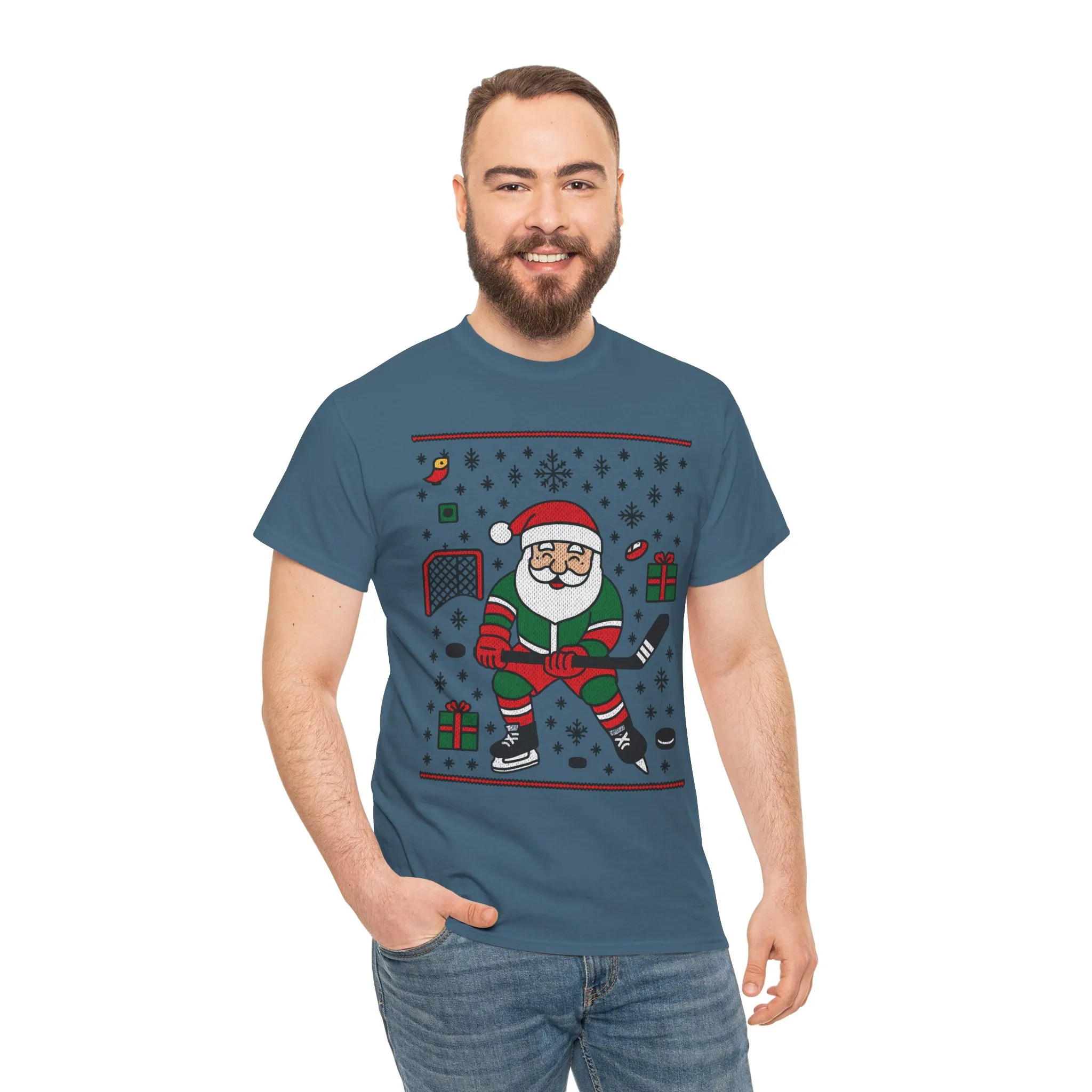 Hockey Santa Men's Christmas T-Shirt, Funny Sports Holiday Tee - Image 20