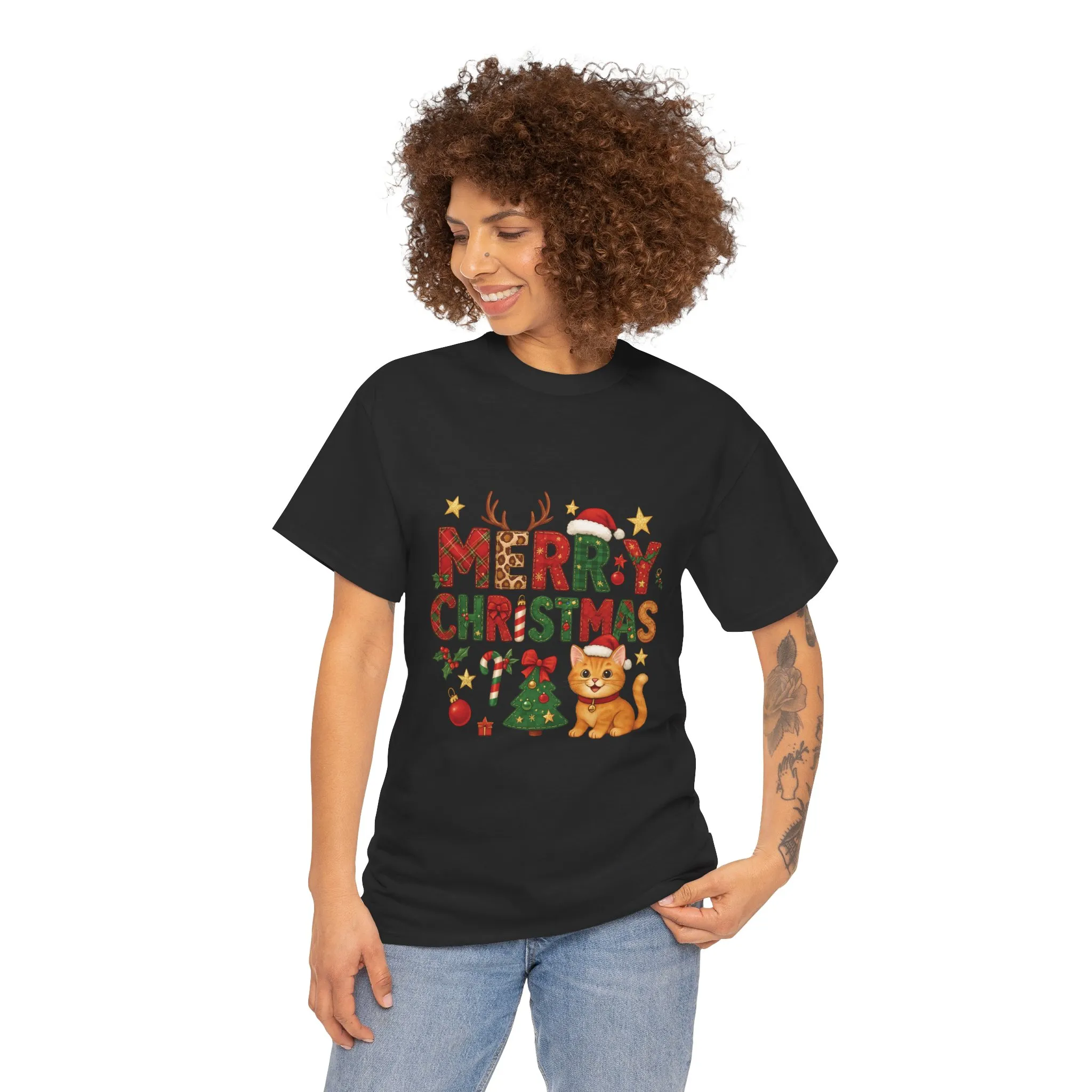 Merry Christmas Cat Shirt, Cute Holiday Cat Lovers Tee for Women - Image 5