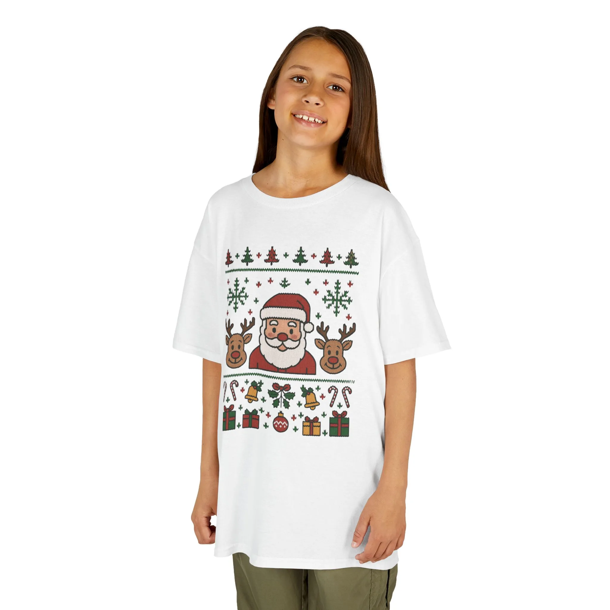 Santa - Reindeer Christmas Shirt for Kids, Cute Holiday Tee, Kids Heavy Cotton™ Tee - Image 5