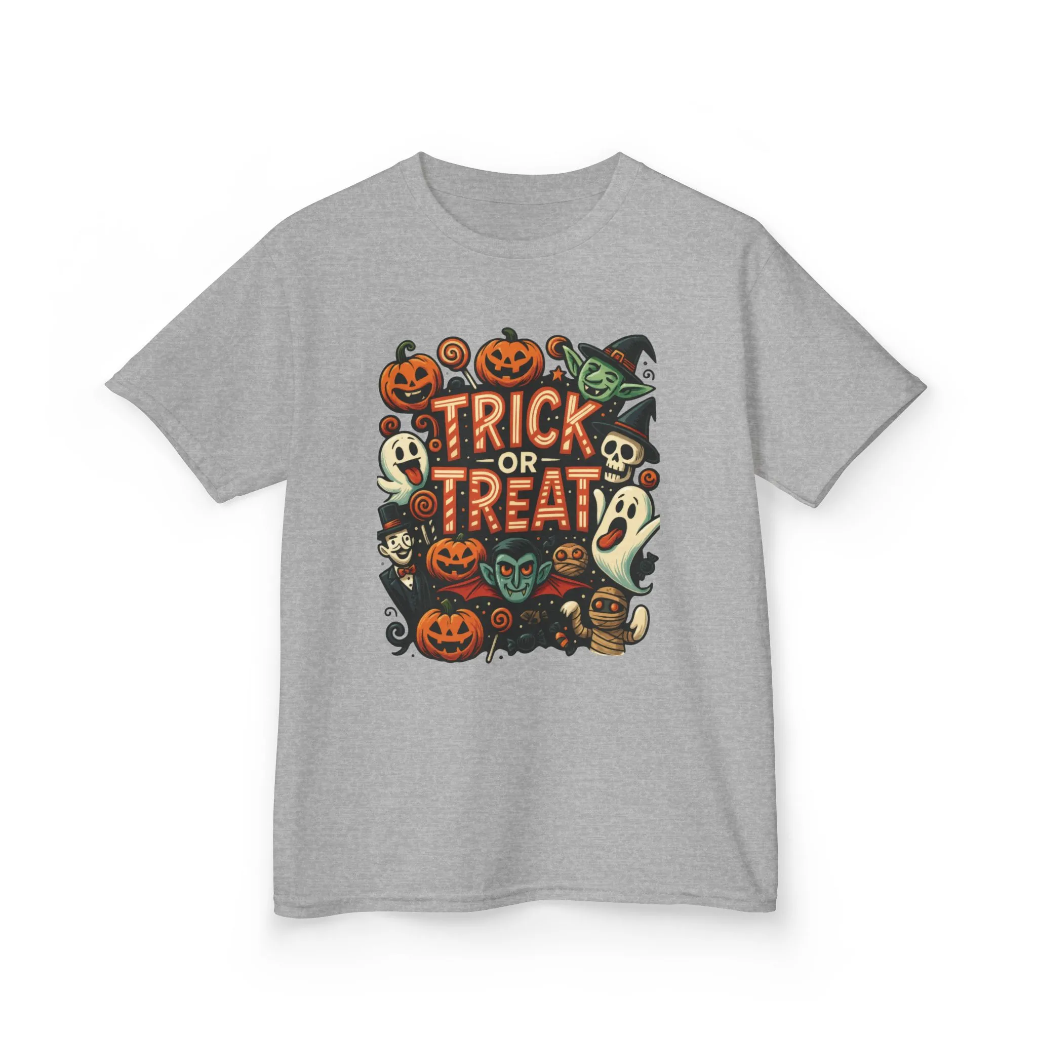 Kids Trick or Treat T-Shirt, Halloween Graphic Tee with Pumpkins, Ghosts & Vampires, Fun Spooky Shirt for Children - Image 7