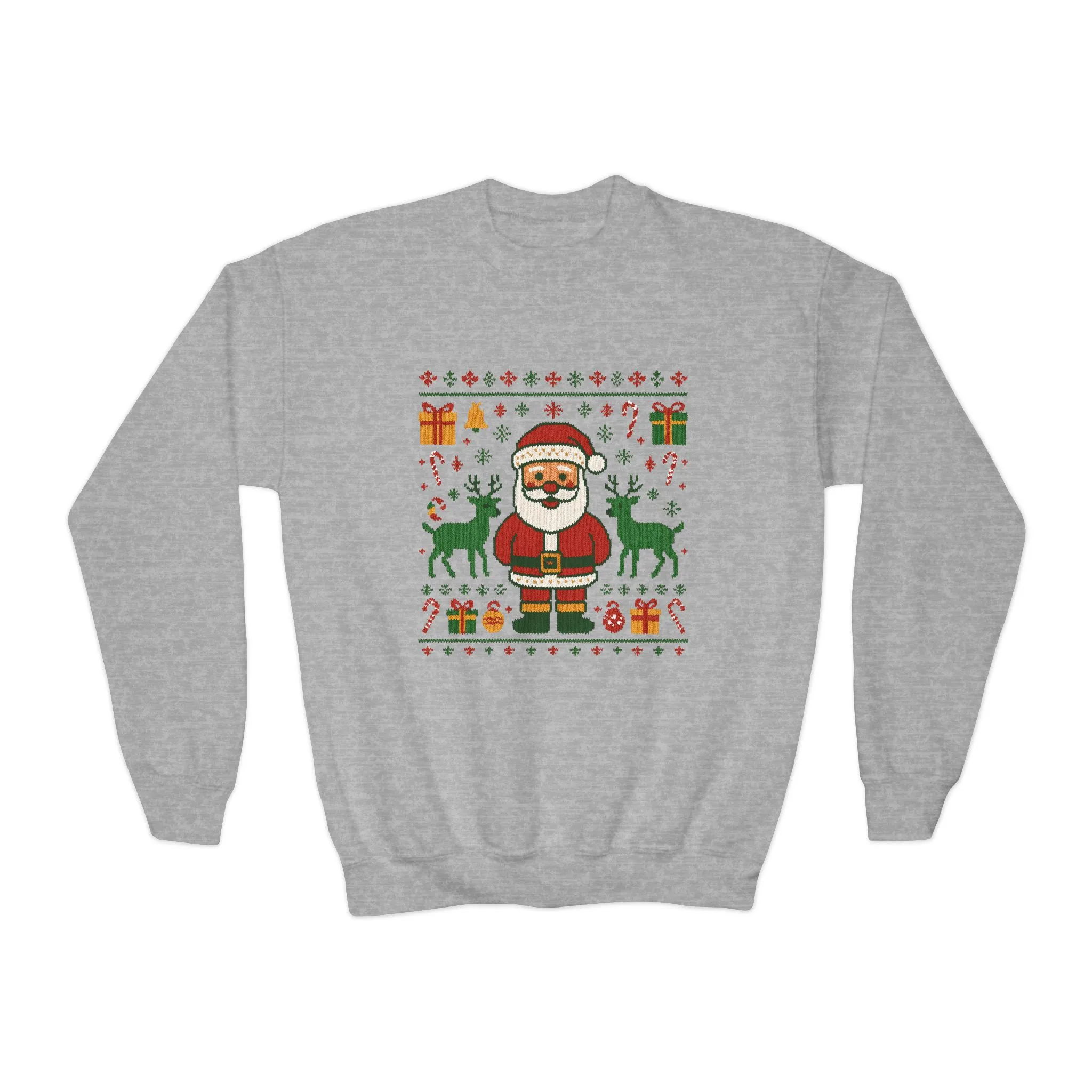 Kids Santa Christmas Shirt, Cute Knit Pattern Holiday Sweatshirt, Youth Crewneck Sweatshirt - Image 7