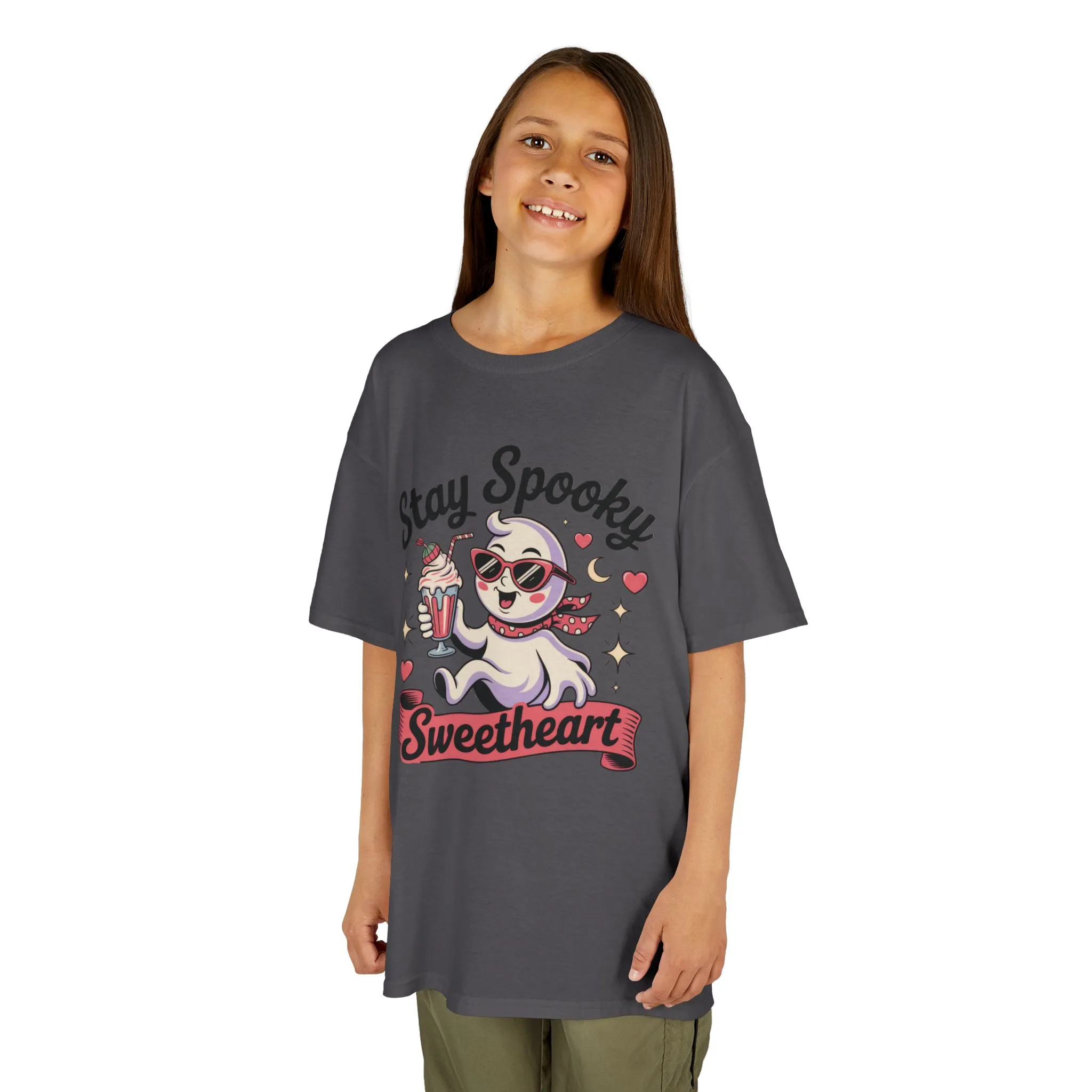 Girls Halloween Ghost T-Shirt, Stay Spooky Sweetheart Tee for Kids, Cute Retro Style Tween Girl Outfit Gift, Kids Heavy Cotton⢠Tee - Image 12