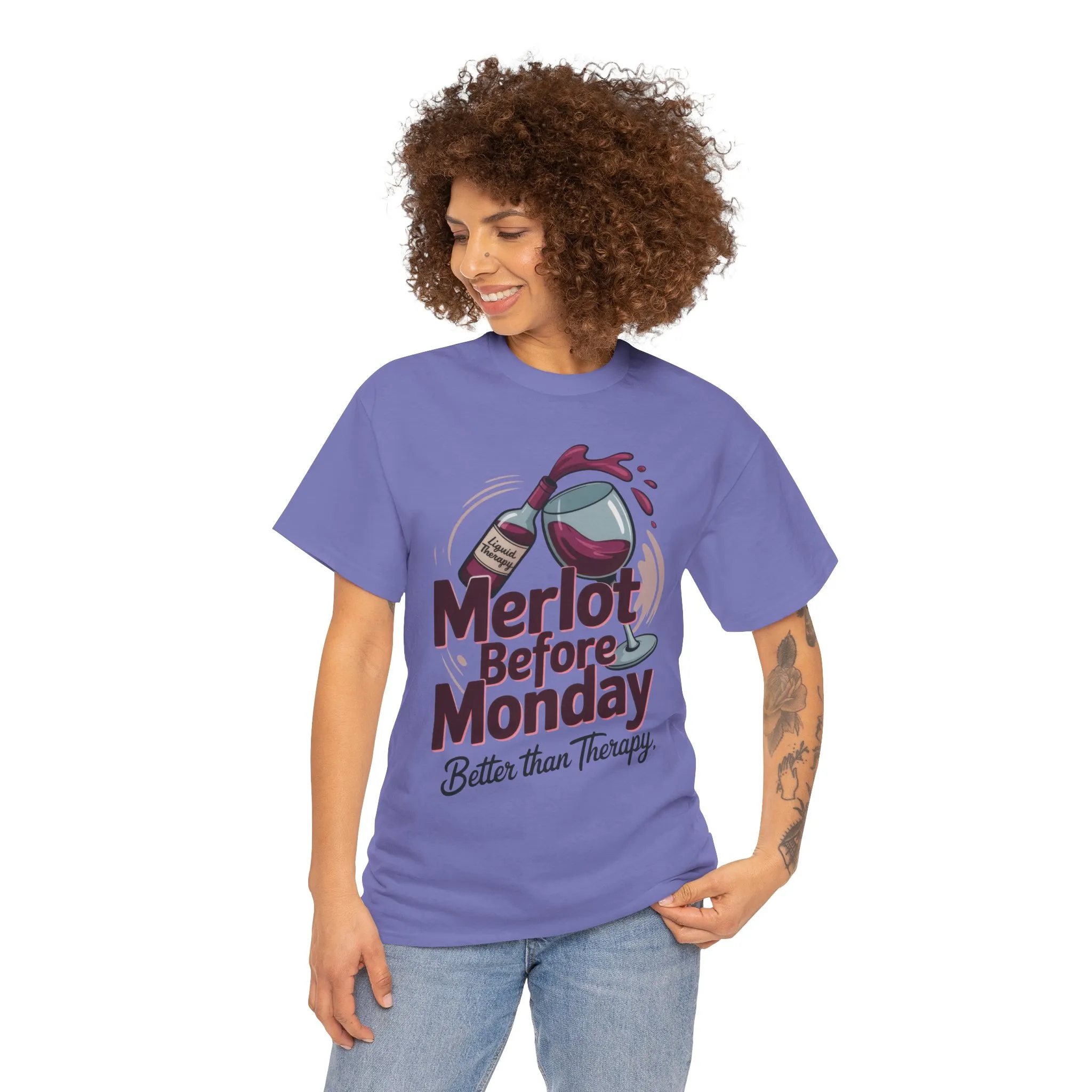 Merlot Before Monday Shirt Women, Funny Wine Tee, Better Than Therapy Tee, Wine Lover Gift - Image 35