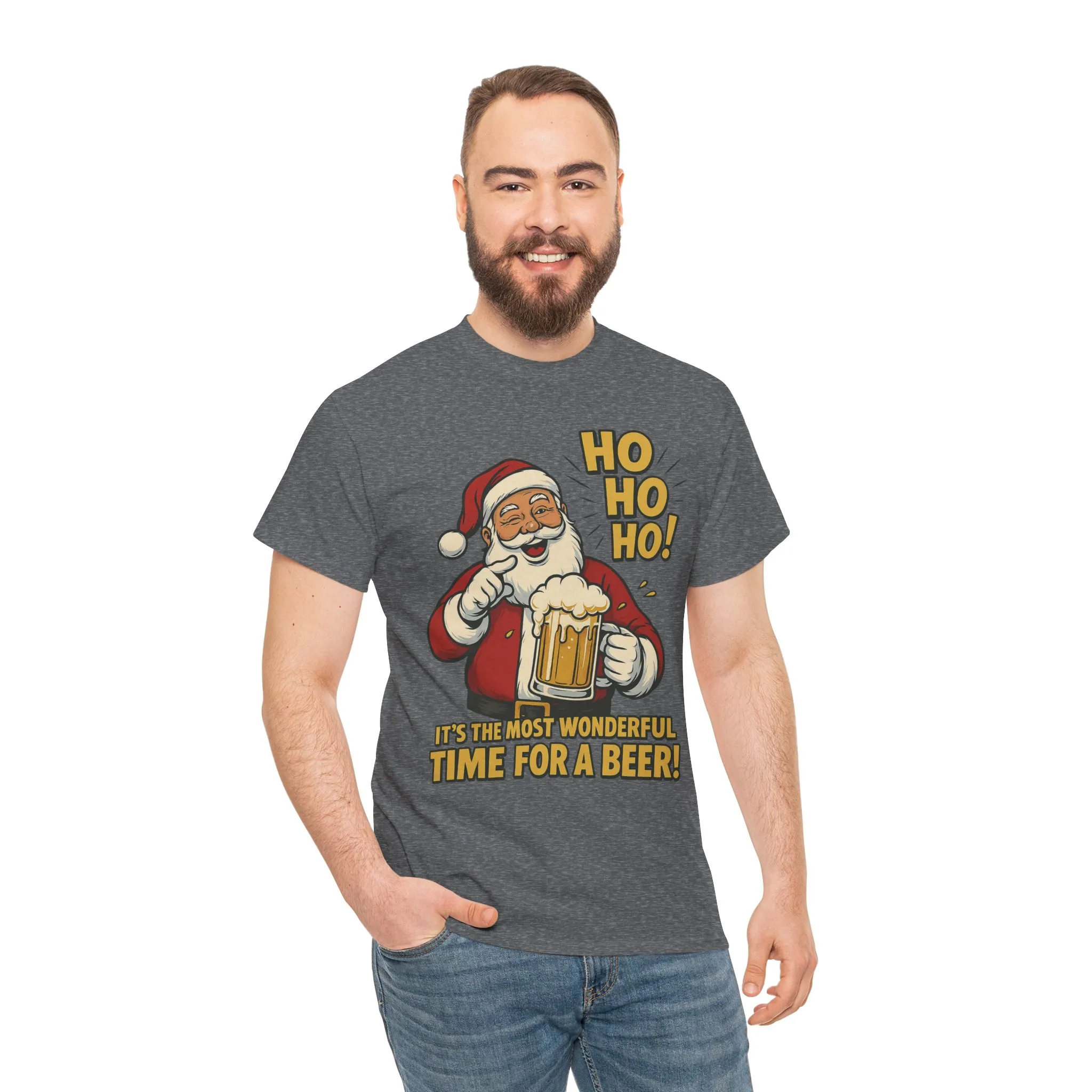 Funny Santa Beer Christmas T-Shirt, Men's Holiday Party Tee - Image 14