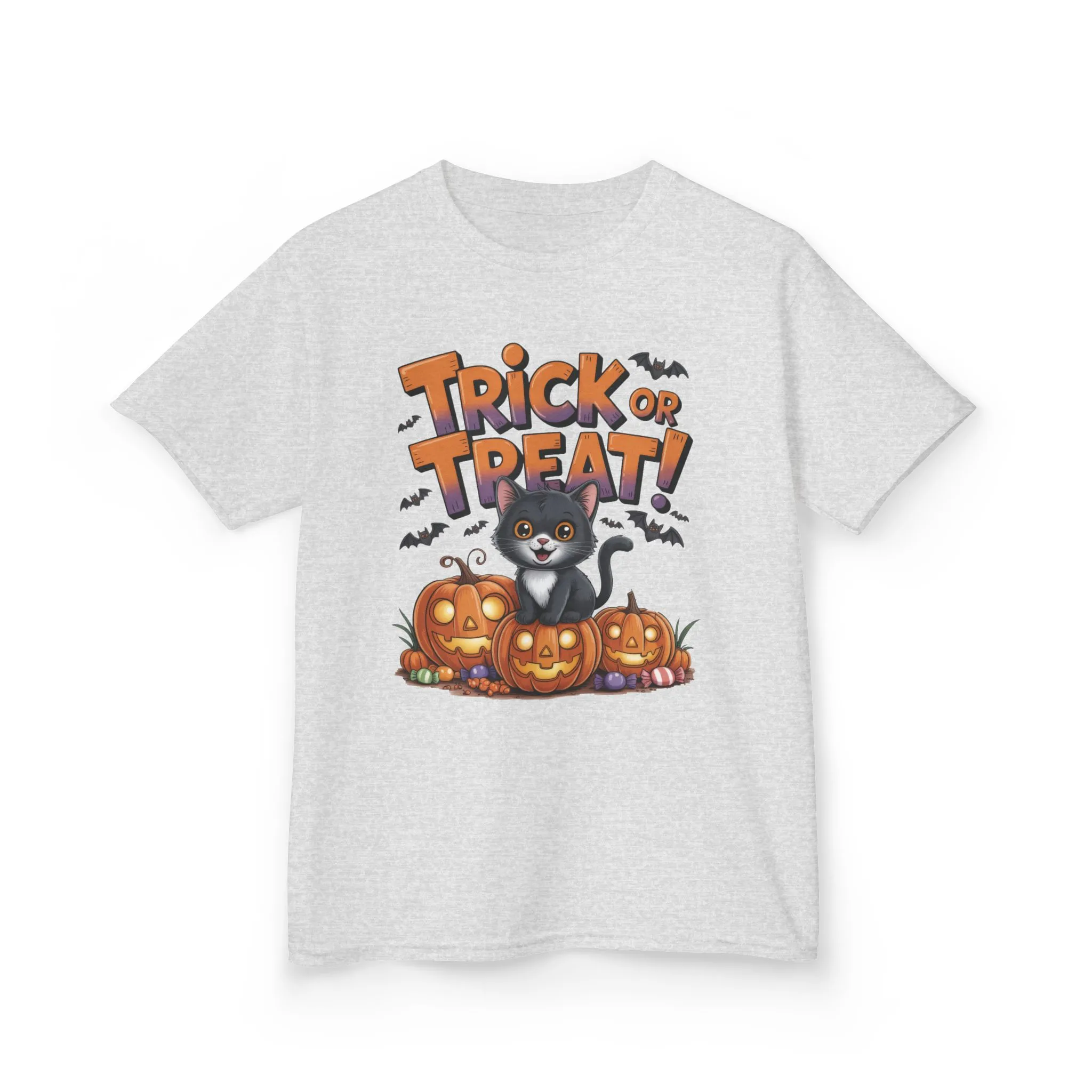 Girls Cute Black Cat Trick or Treat Halloween T-Shirt, Funny Pumpkin Cat Tee, Spooky Fall Shirt for Kids, Matching Family Halloween Shirts - Image 4