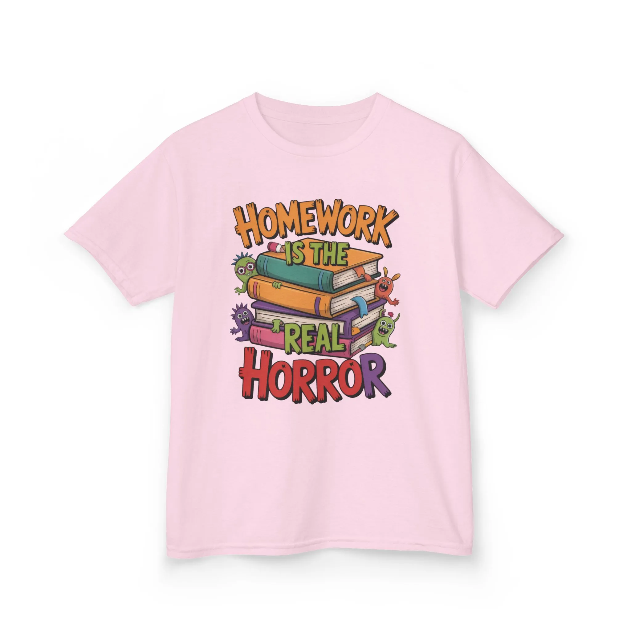 Kids Funny Homework Tee, Cute Monster School Shirt, Homework Is the Real Horror, Back to School Gift for Boys & Girls, Kids Halloween Tee - Image 19