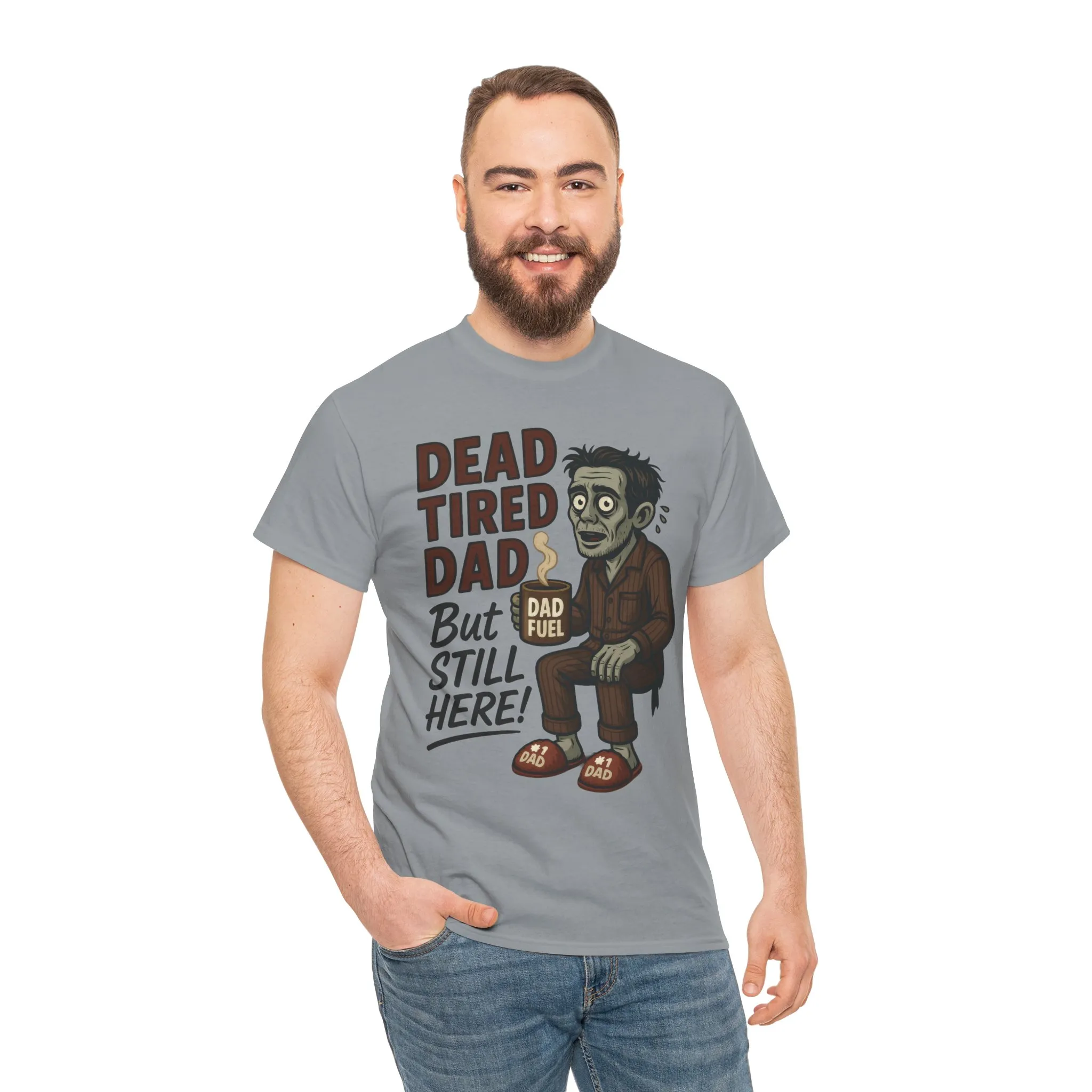 Dead Tired Dad Funny Zombie Coffee Men's T-Shirt, Father's Day Gift for Men, Dad Fuel Graphic Tee, Halloween Dad Tee - Image 14