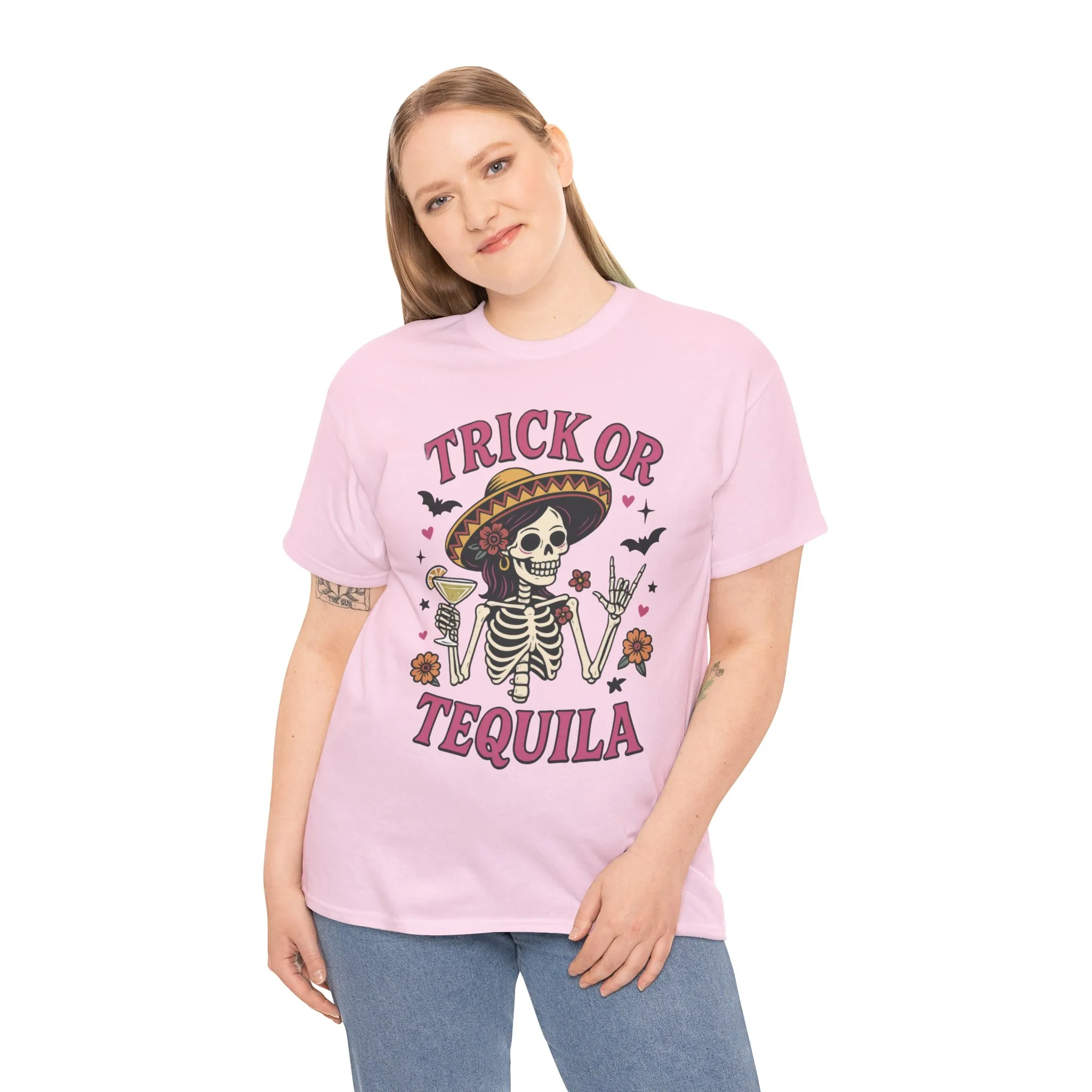 Trick or Tequila Women's T-Shirt, Funny Halloween Skeleton Drinking Shirt, Party Graphic Tee - Image 24