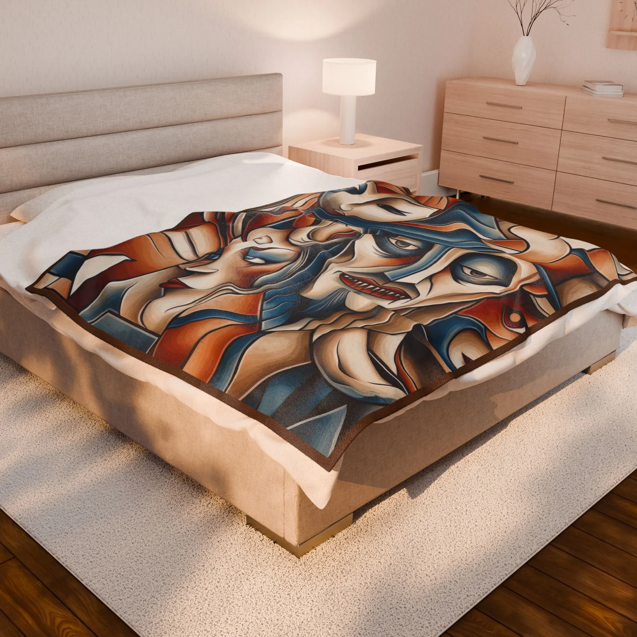 Abstract Gothic Faces Velveteen Plush Blanket, Cubist Witch and Vampire Art Throw Blanket, Modern Halloween Home Decor, Unique Artistic Gift - Image 4