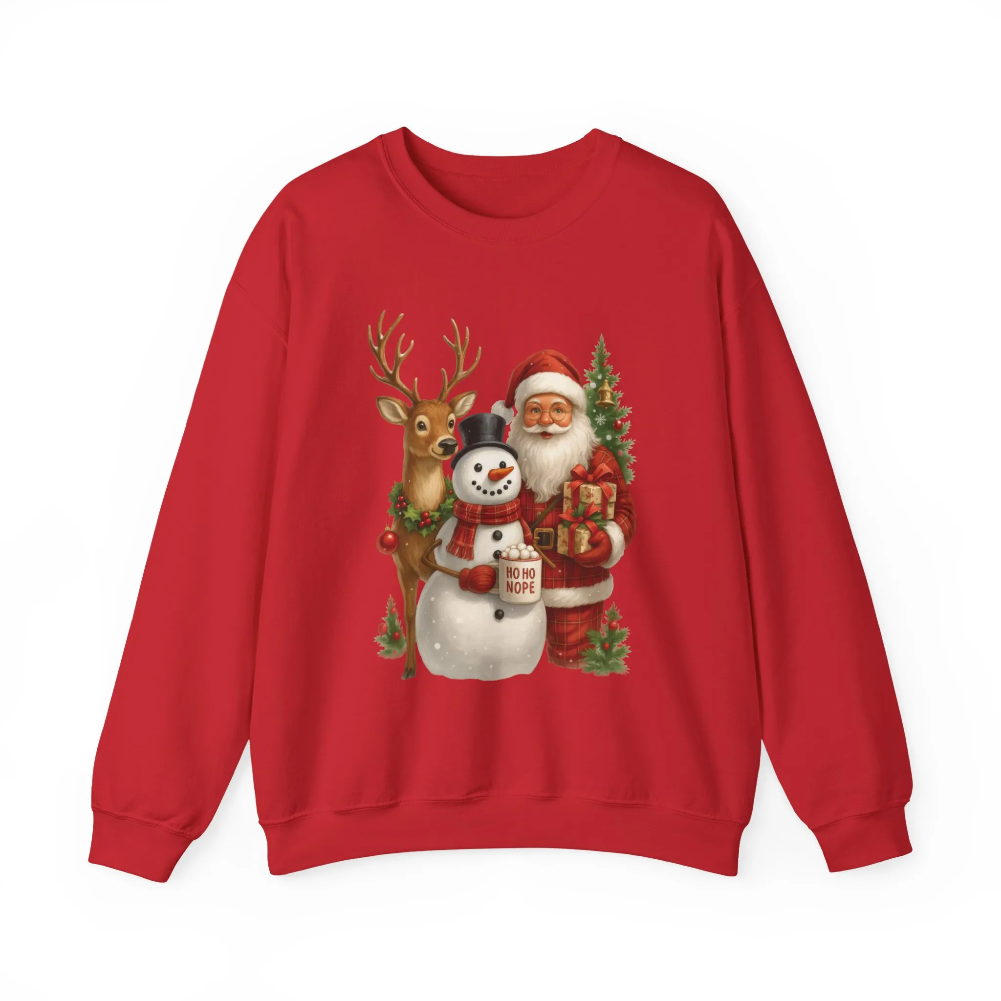 Santa, Snowman - Reindeer Christmas Sweatshirt, Funny Ho Ho Nope Holiday Sweater, Cute Vintage Christmas Jumper for Women - Image 25