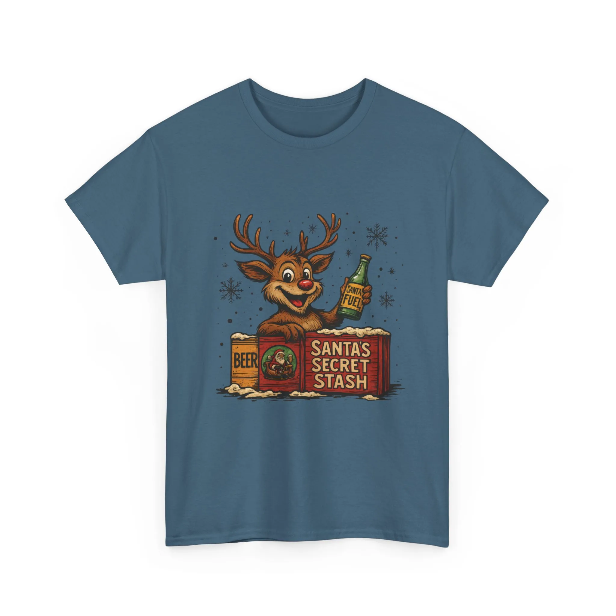 Men's Funny Christmas T-Shirt, Santa's Secret Stash Reindeer Tee - Image 13