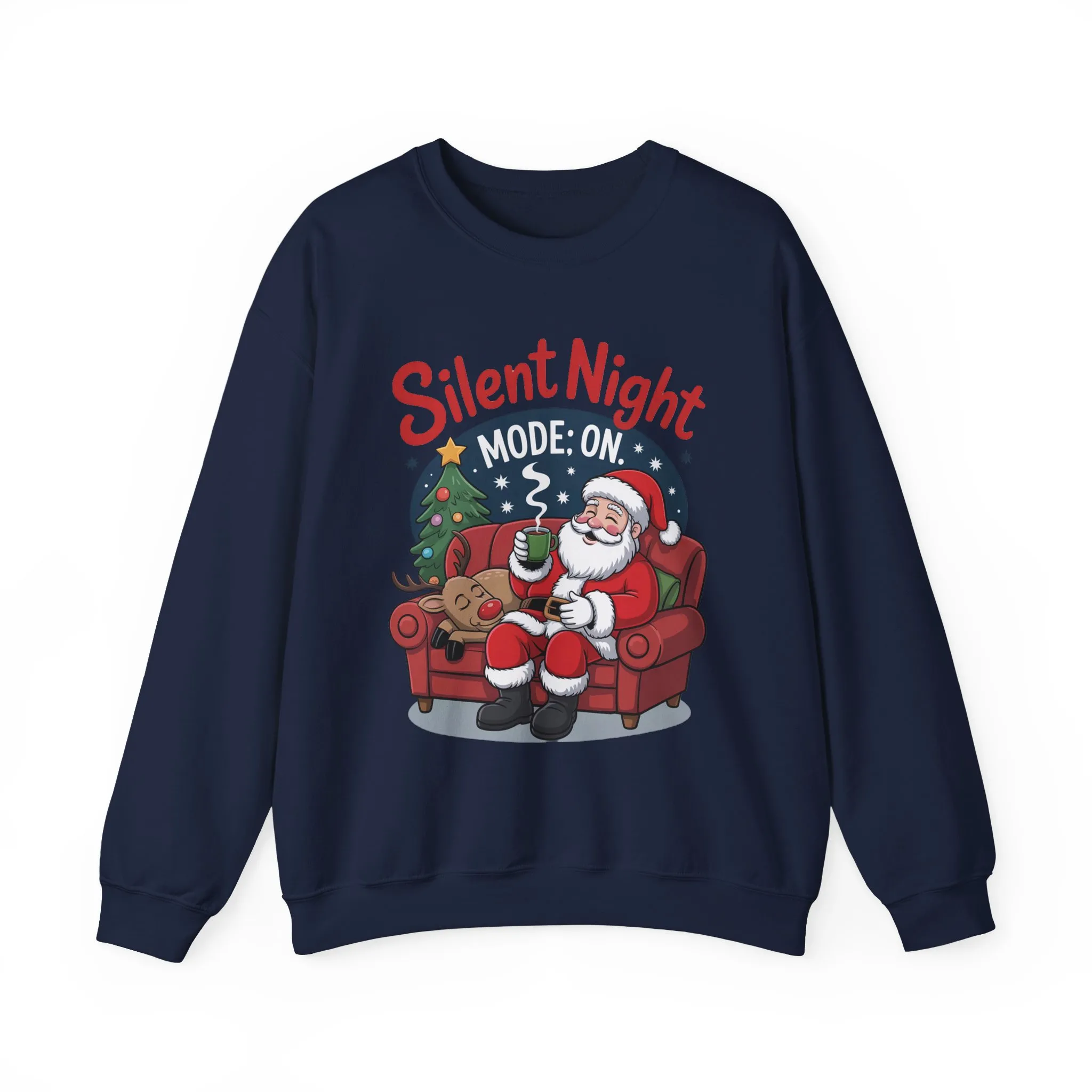 Silent Night Mode On Christmas Sweatshirt, Funny Relaxed Santa - Reindeer Sweater, Cozy Holiday Jumper for Women - Image 2